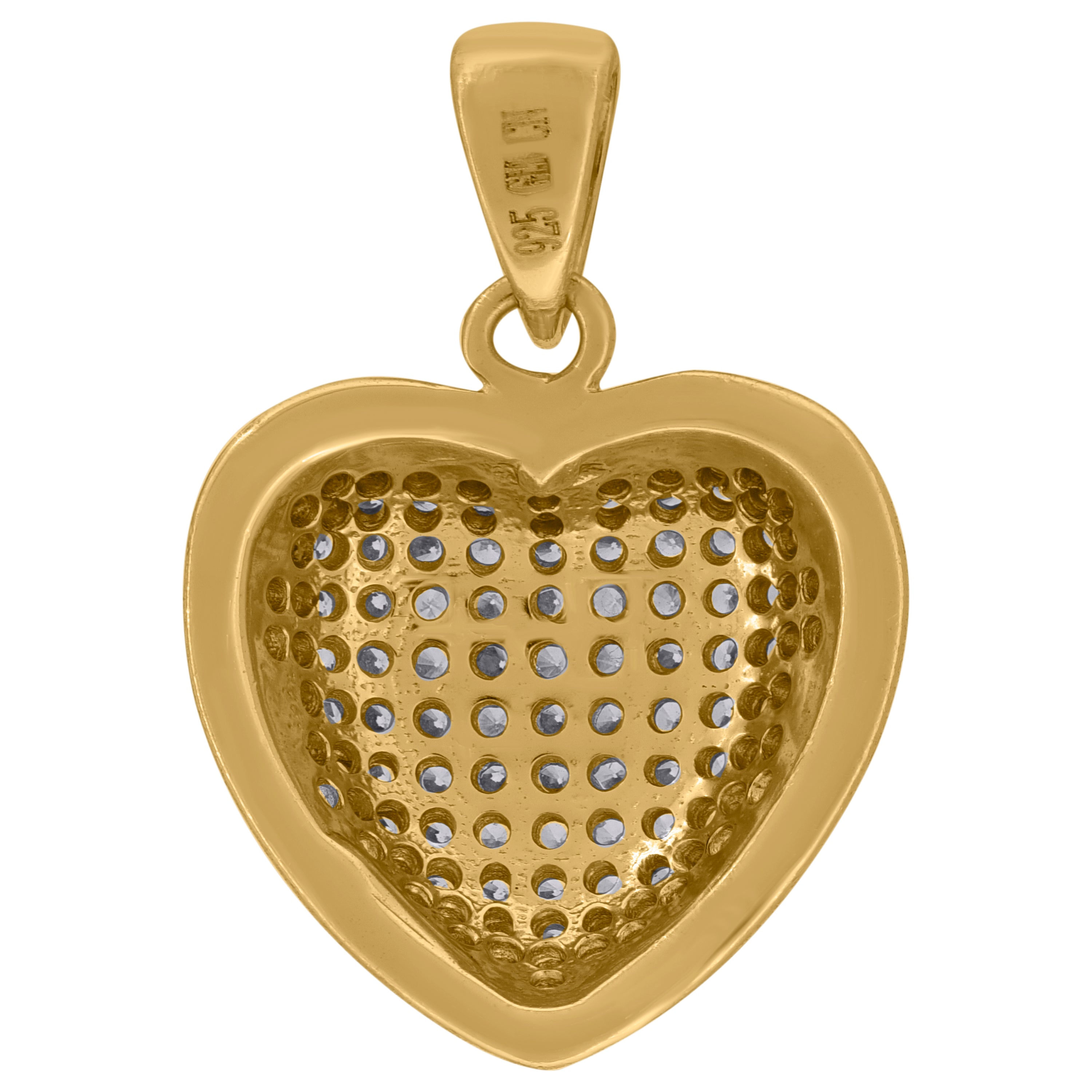 925 Sterling Silver Yellow-Tone Womens Cubic-Zirconia Heart Charm Pendant