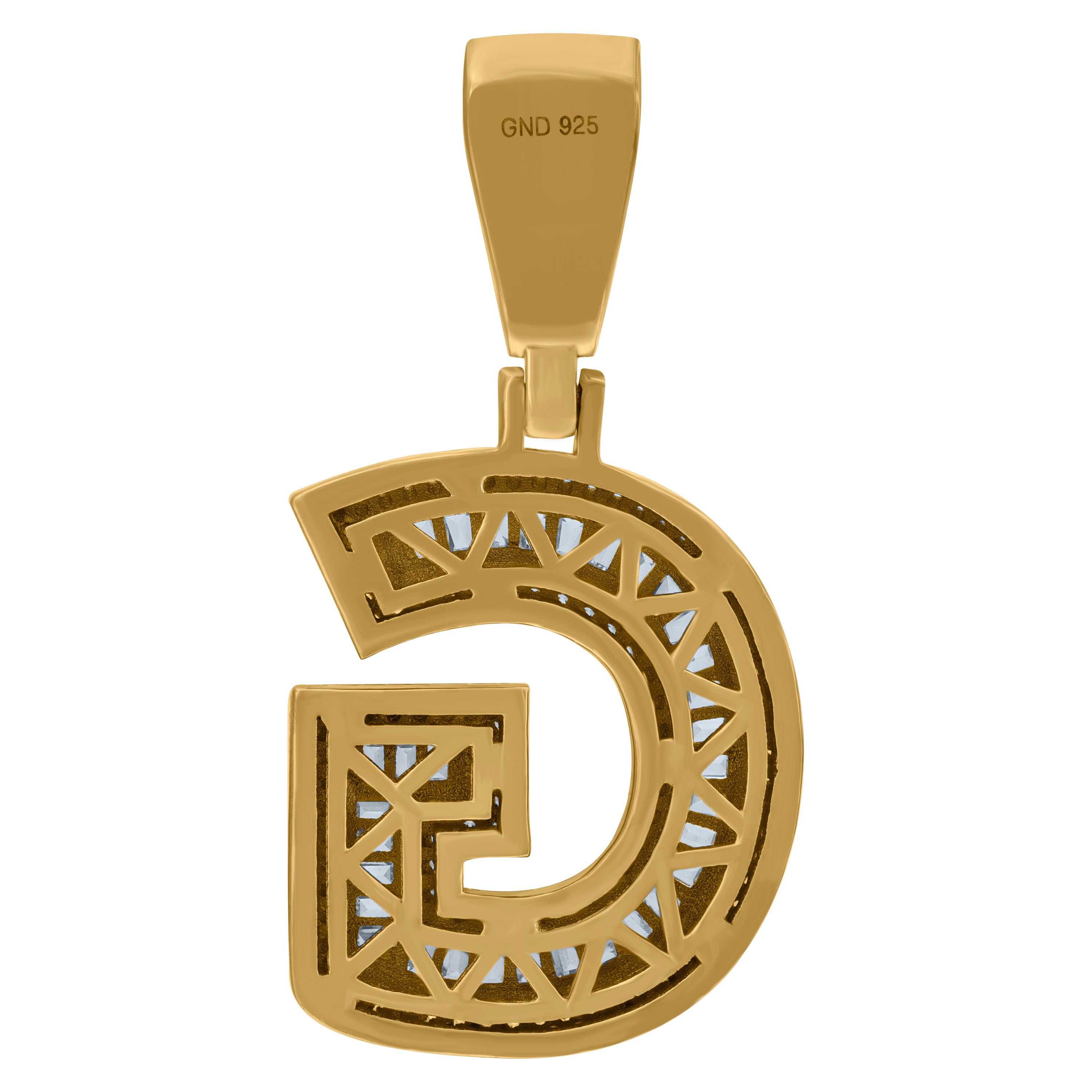 925 Sterling Silver Yellow-Tone Mens Baguette Cubic-Zirconia G Alphabet Initials Charm Pendant
