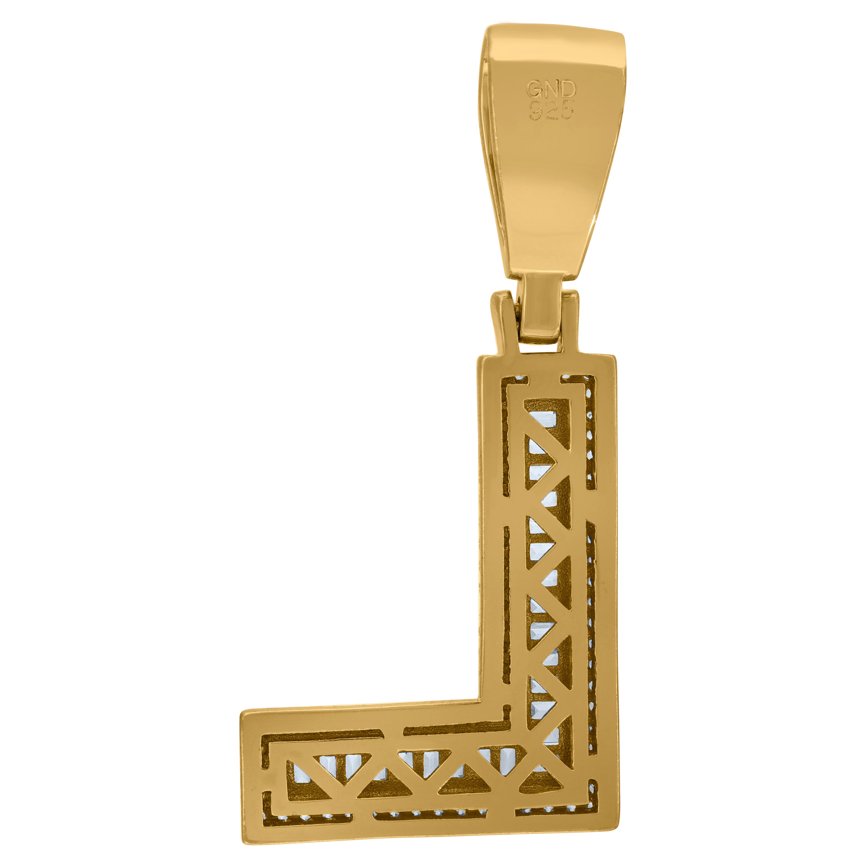 925 Sterling Silver Yellow-Tone Mens Baguette Cubic-Zirconia L Alphabet Initials Charm Pendant