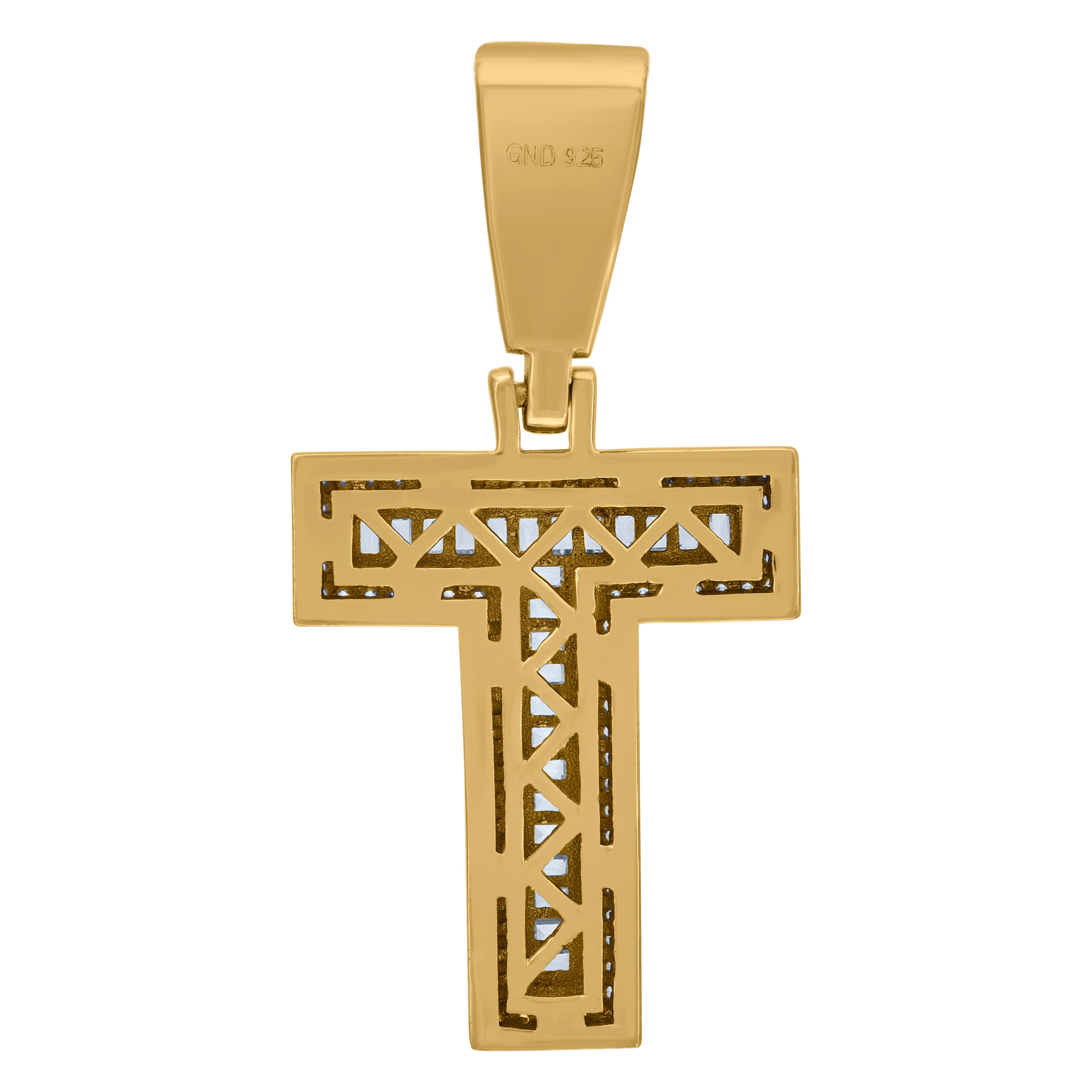 925 Sterling Silver Yellow-Tone Mens Baguette Cubic-Zirconia T Alphabet Initials Charm Pendant