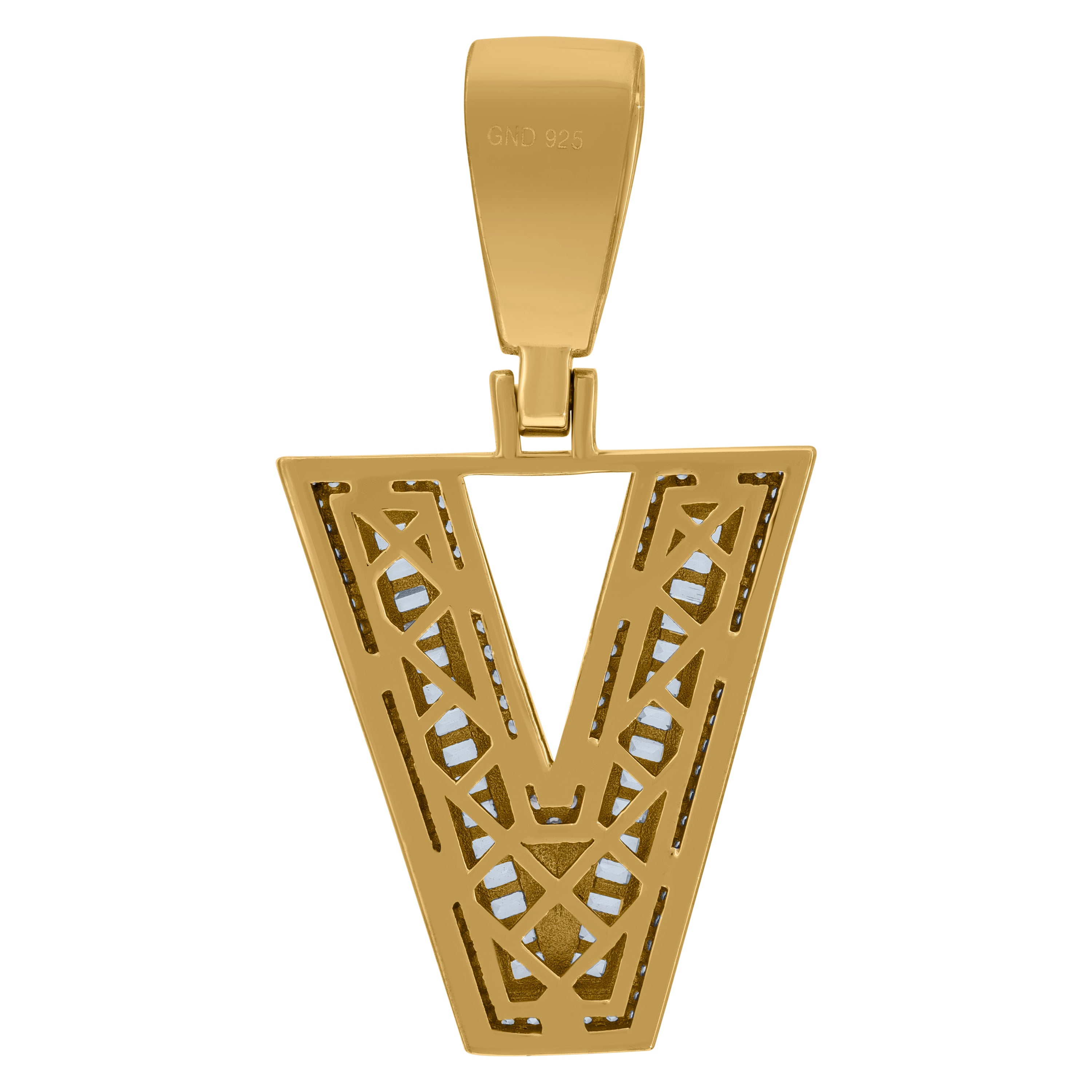 925 Sterling Silver Yellow-Tone Mens Baguette Cubic-Zirconia B Alphabet Initials Charm Pendant