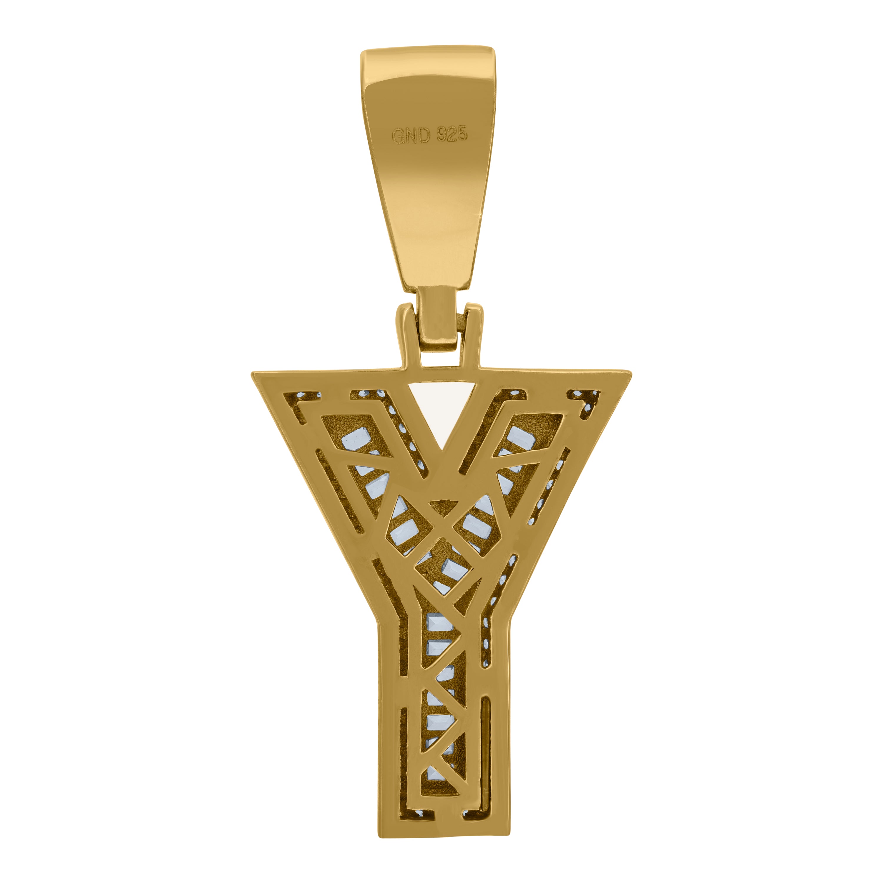 925 Sterling Silver Yellow-Tone Mens Baguette Cubic-Zirconia Y Alphabet Initials Charm Pendant