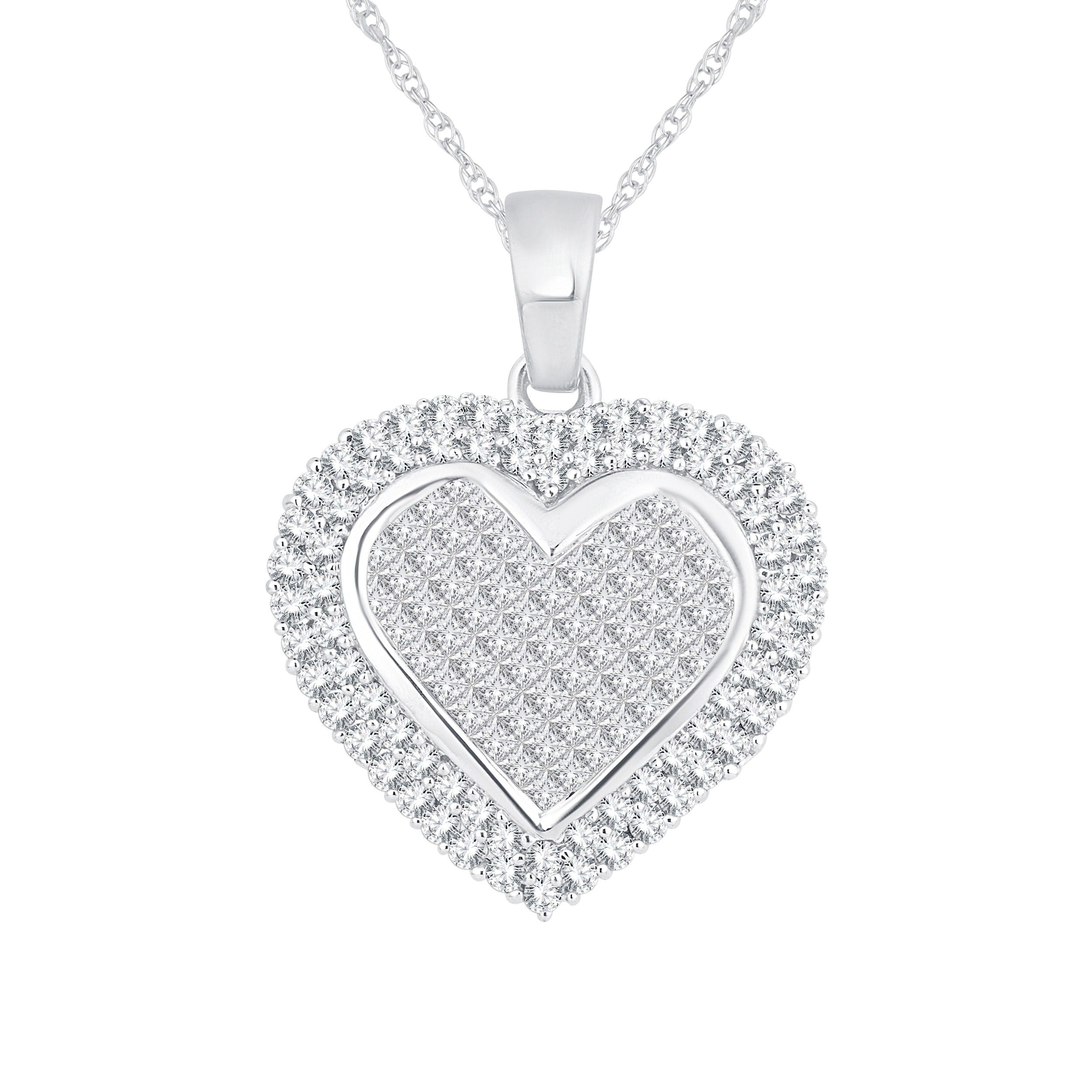 14K White Gold Magnifcnet 3.00Ct Heart Pendant