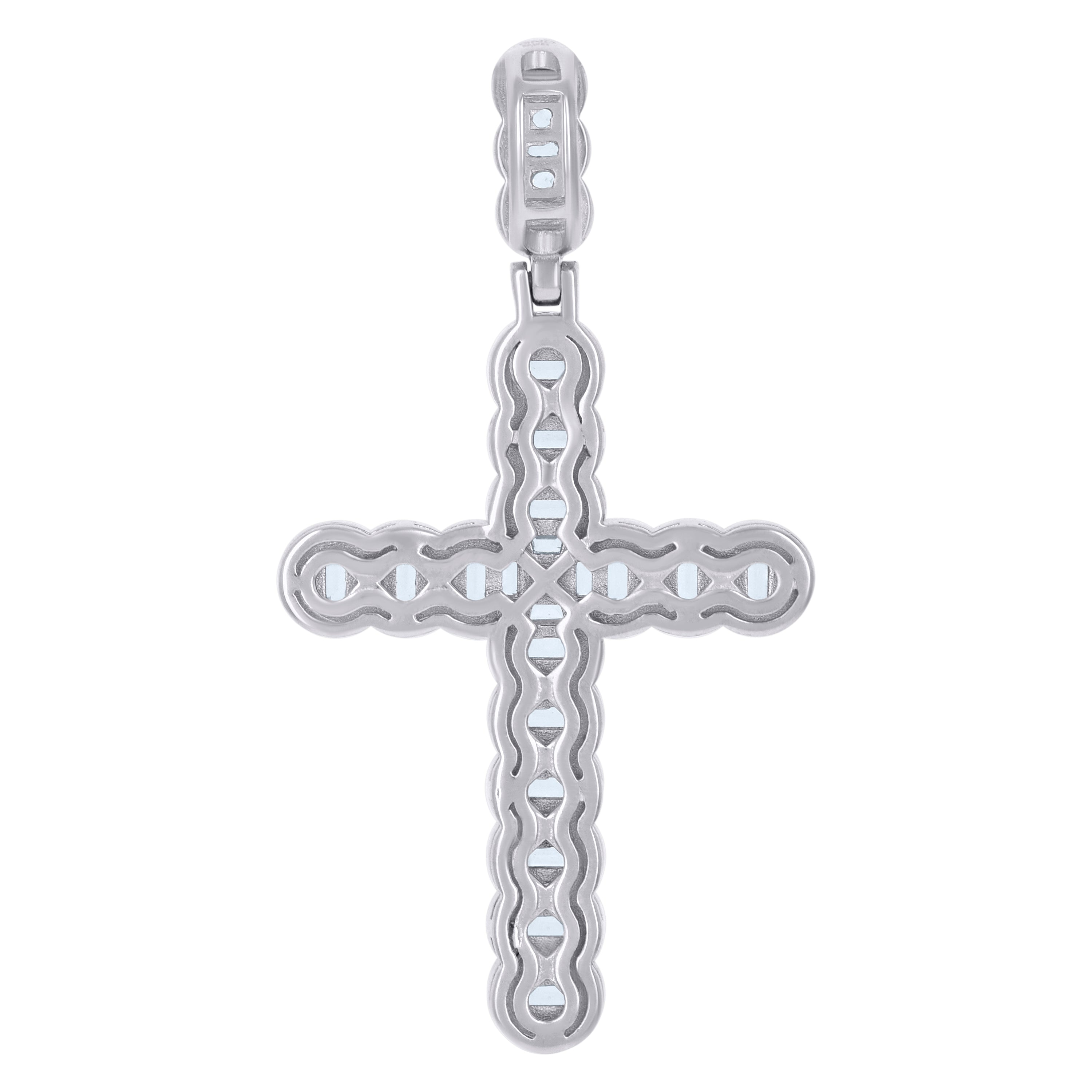 925 Sterling Silver Mens Baguette Round Cubic-Zirconia Cross Religious Charm Pendant