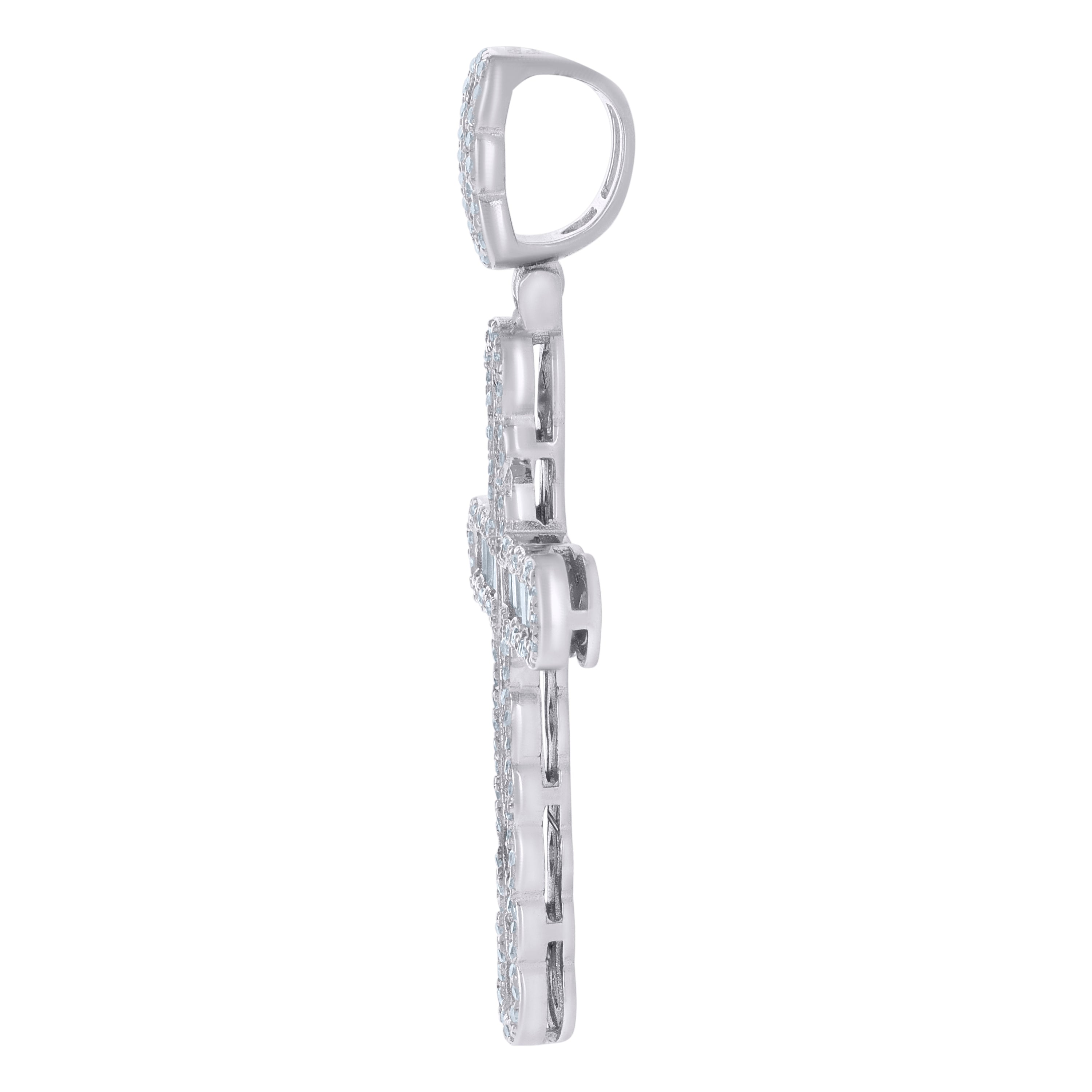 925 Sterling Silver Mens Baguette Round Cubic-Zirconia Cross Religious Charm Pendant
