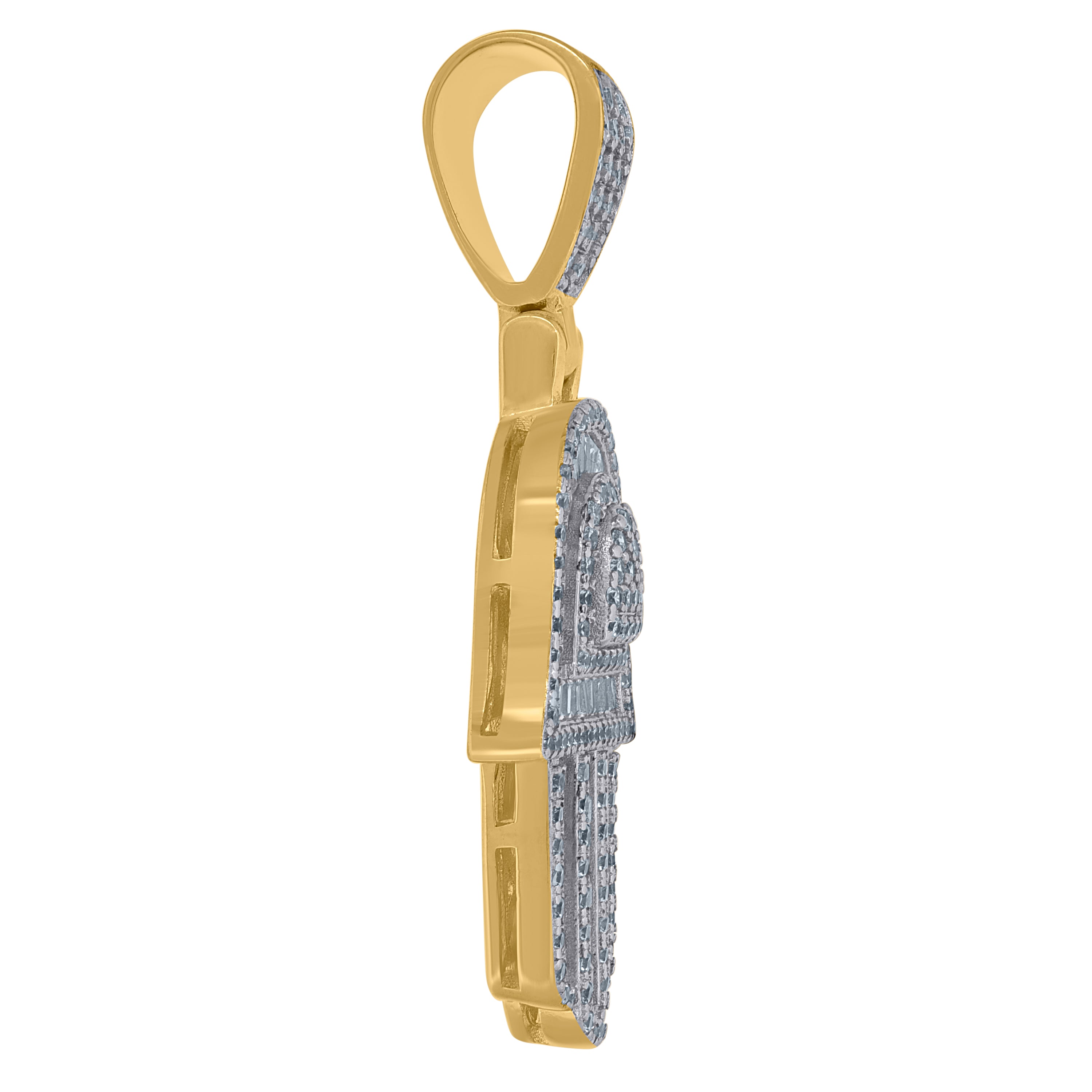 925 Sterling Silver Yellow-Tone Mens Baguette Cubic-Zirconia Humsa Symbol Religious Charm Pendant