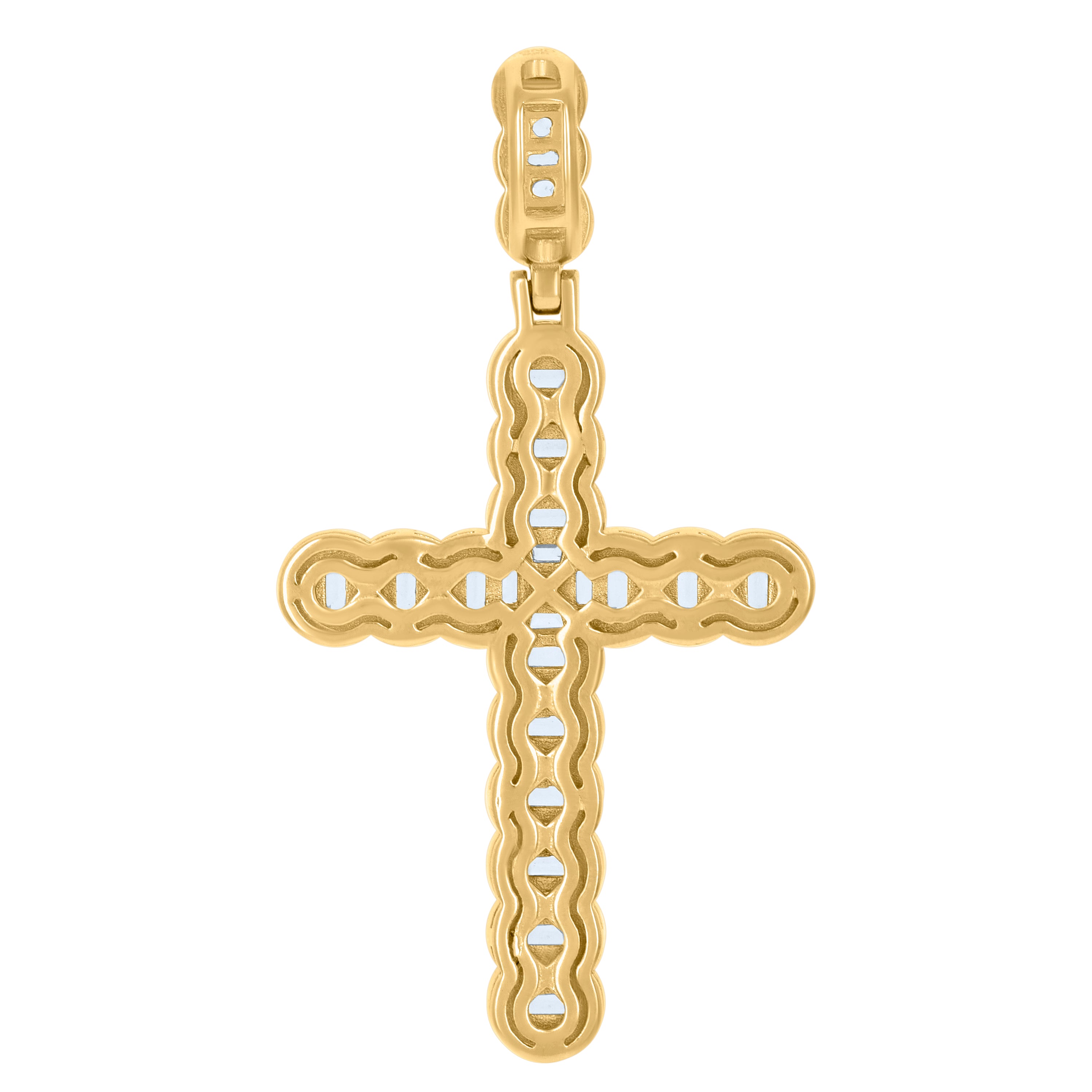 925 Sterling Silver Yellow-Tone Mens Baguette Round Cubic-Zirconia Cross Religious Charm Pendant