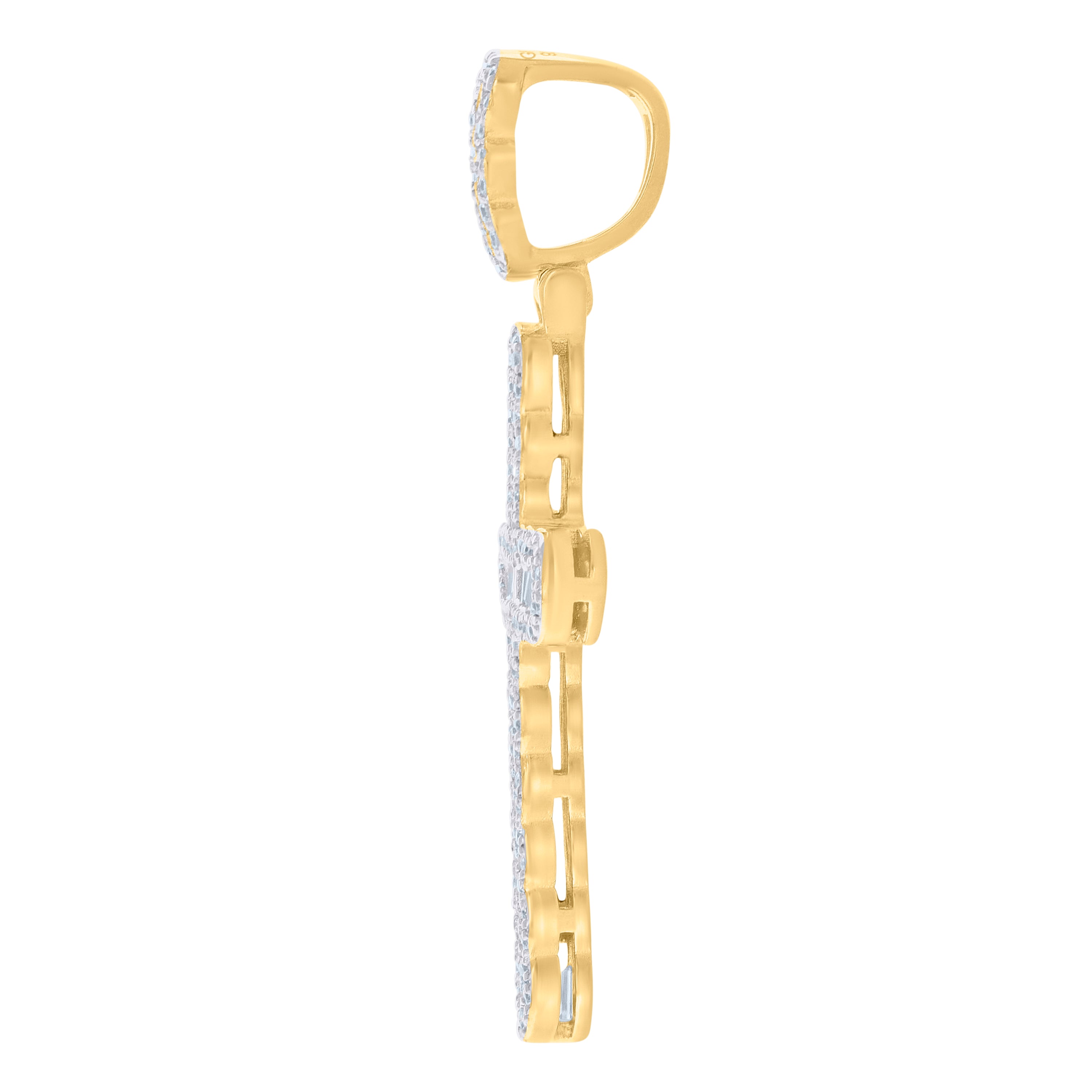 925 Sterling Silver Yellow-Tone Men Baguette Round Cubic-Zirconia Cross Religious Charm Pendant