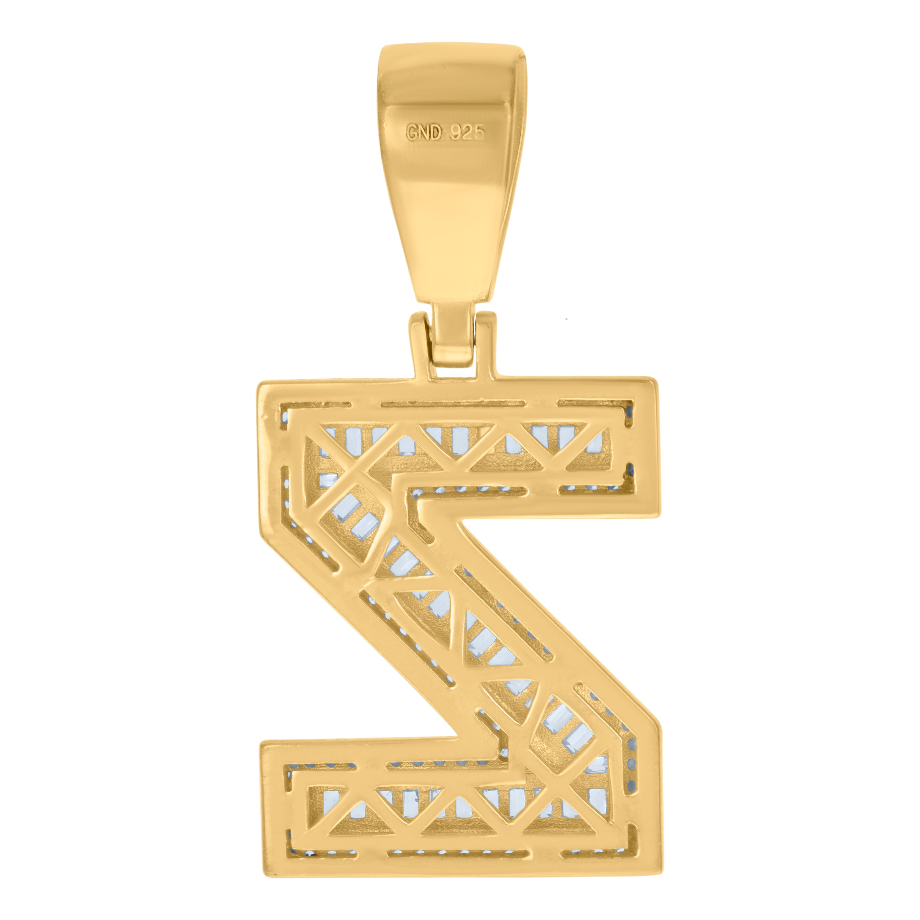 925 Sterling Silver Yellow-Tone Mens Baguette Round Cubic-Zirconia Z Alphabet Initials Charm Pendant