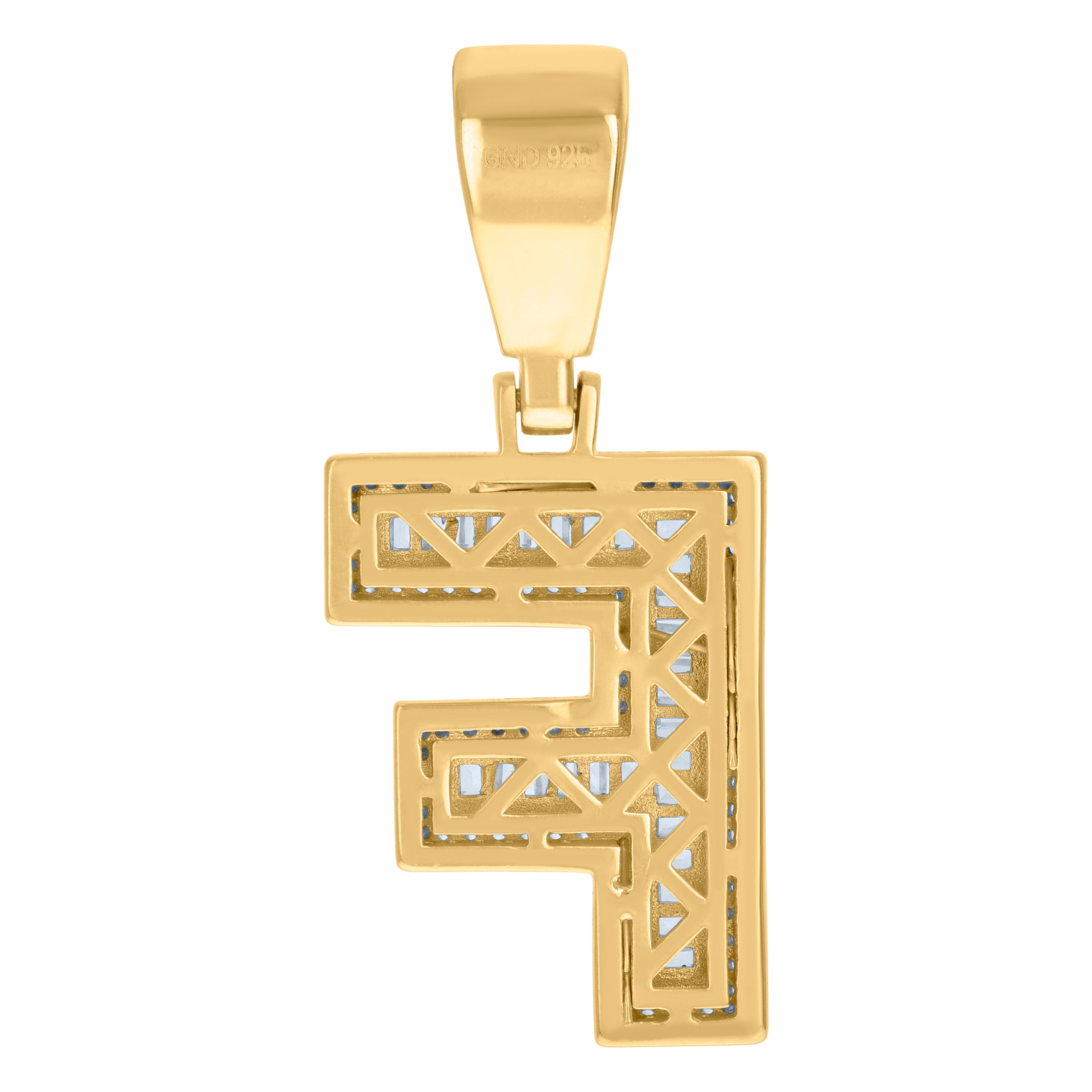 925 Sterling Silver Yellow-Tone Mens Baguette Round Cubic-Zirconia F Alphabet Initials Charm Pendant