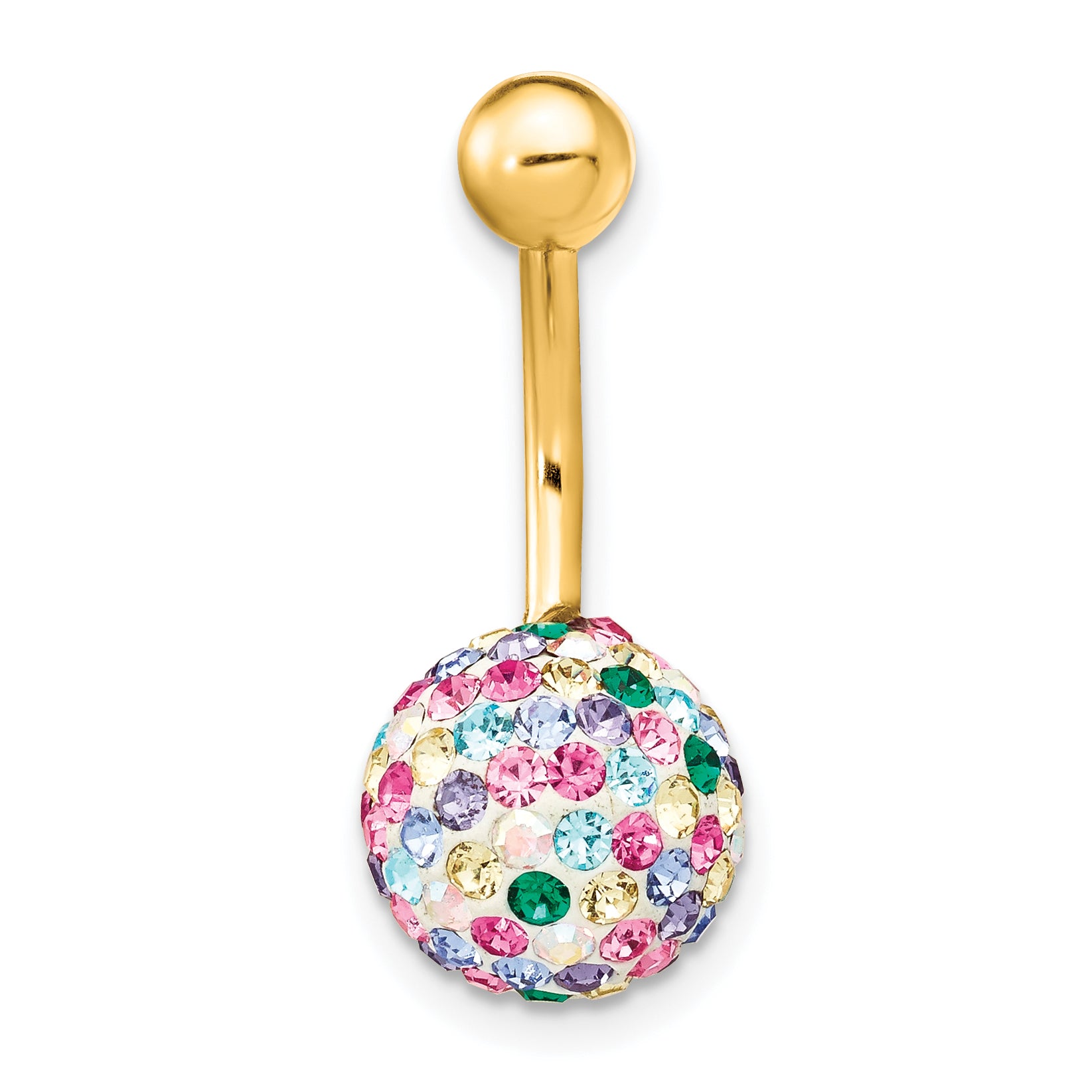10K With 10Mm Multi-Color Crystal Ball Belly Dangle