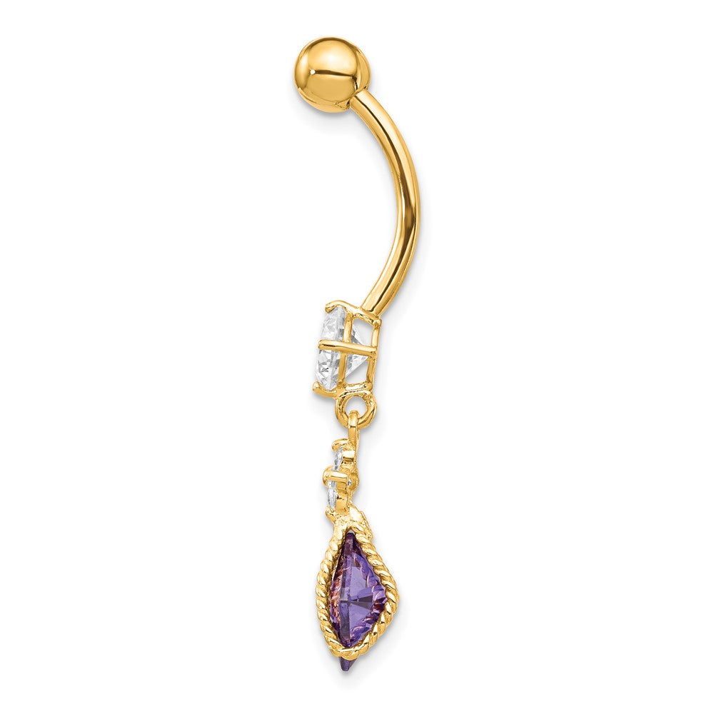 10k Square Amethyst CZ Belly Dangle