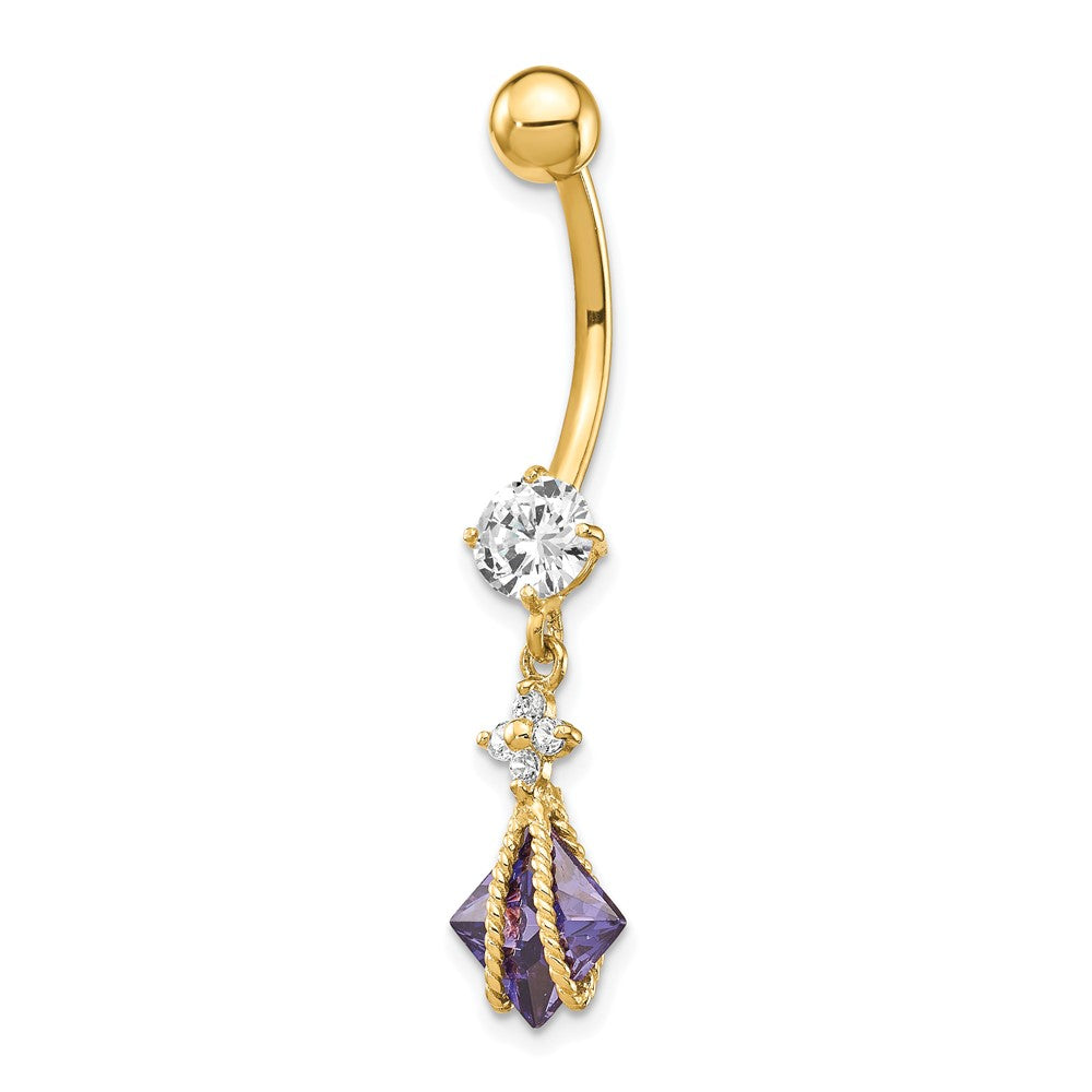 10k Square Amethyst CZ Belly Dangle