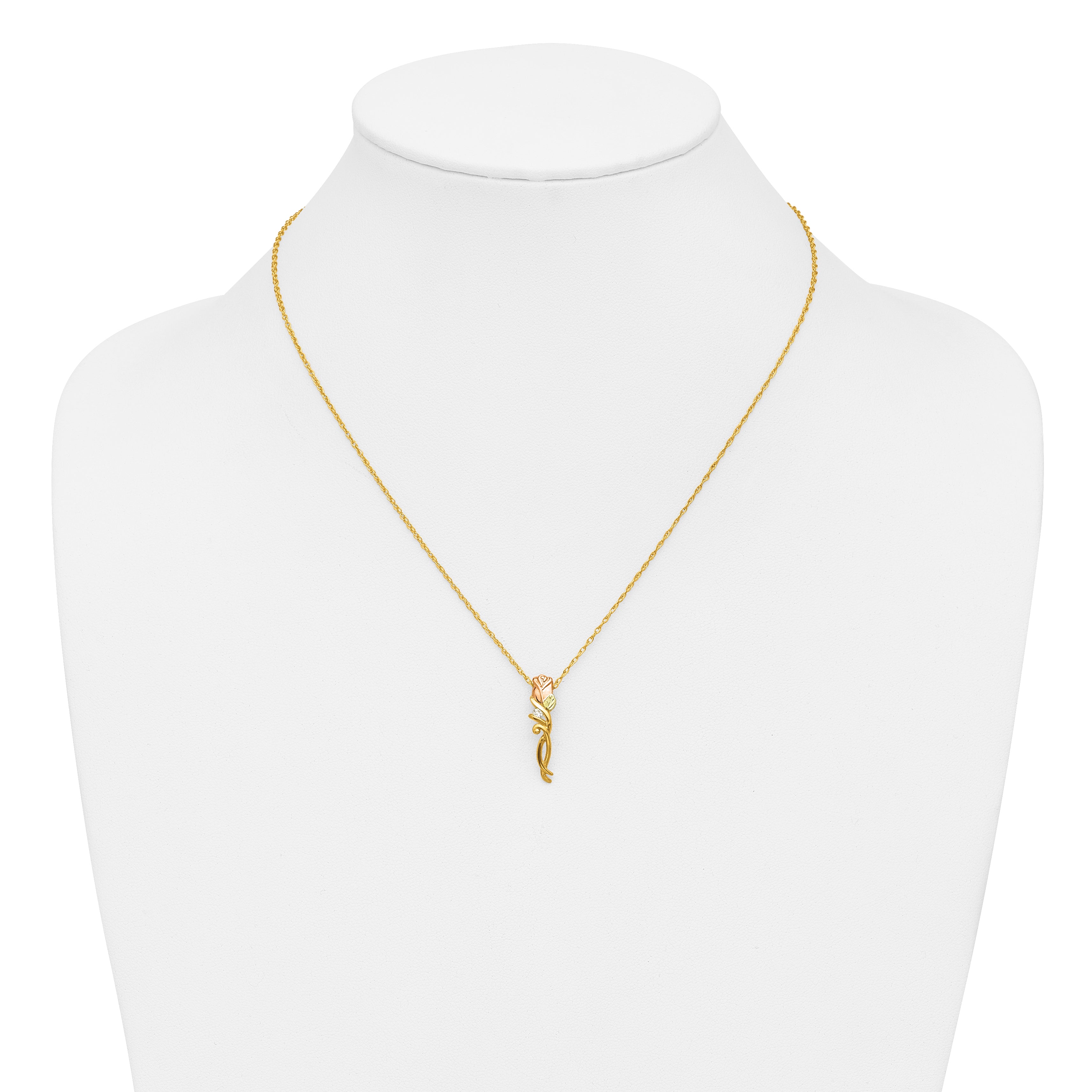 10k Tri-color Black Hills Gold Diamond Rose Necklace