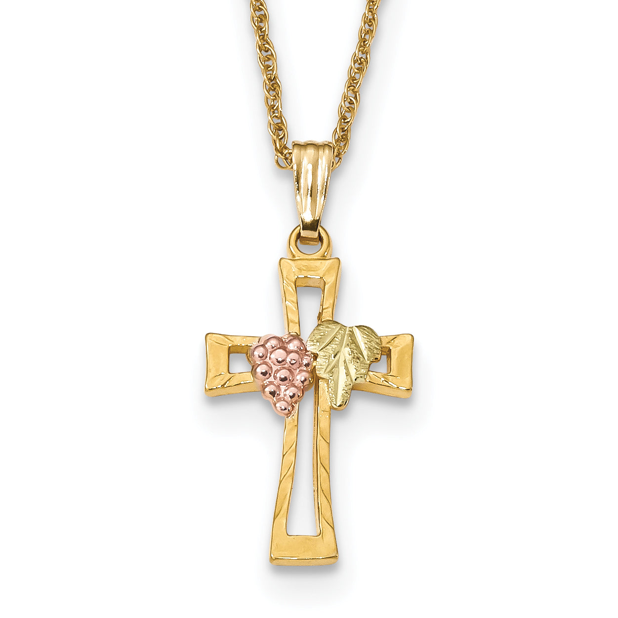 10k Tri-Color Black Hills Gold Cross Necklace