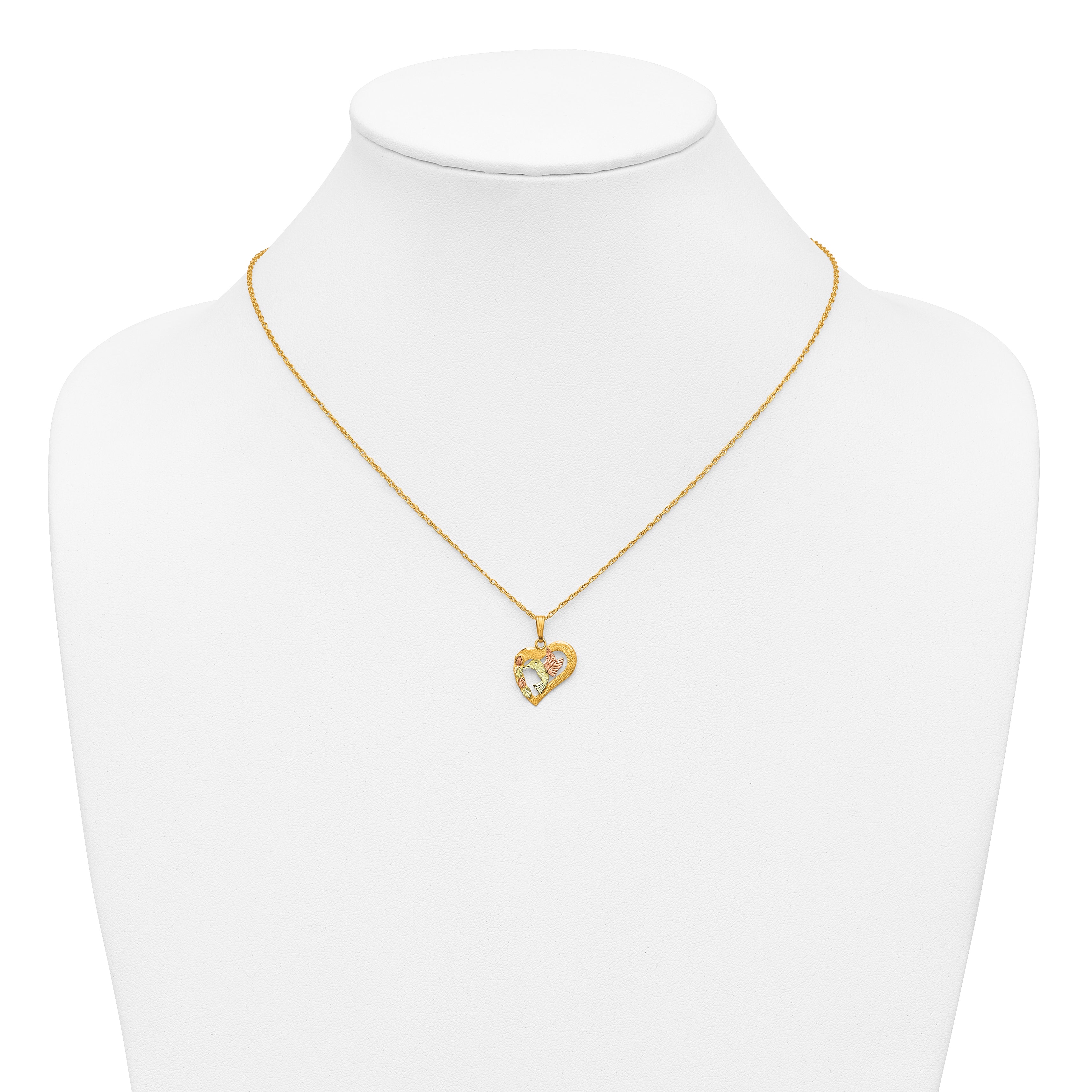 10k Tri-Color Black Hills Gold Hummingbird in Heart Necklace
