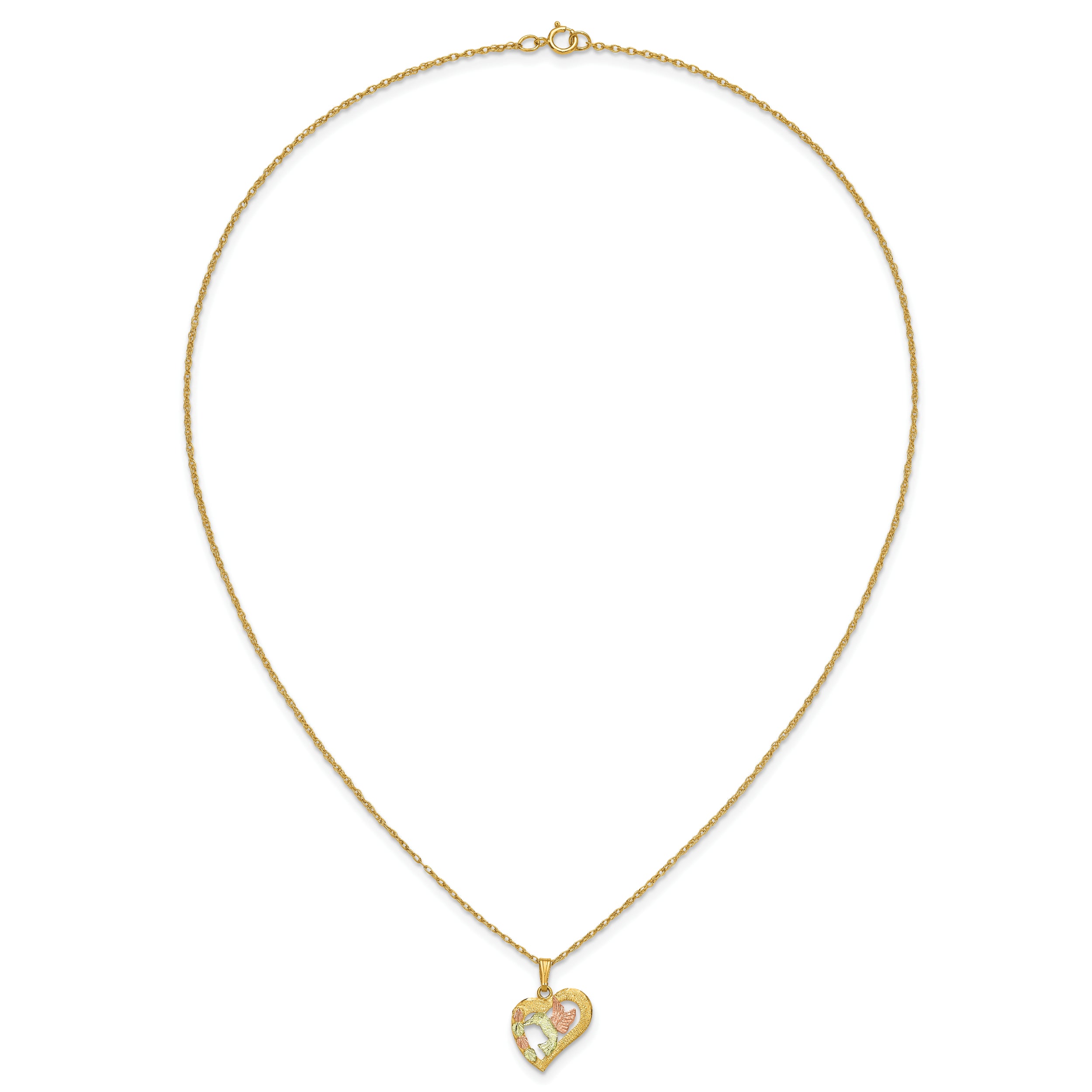 10k Tri-Color Black Hills Gold Hummingbird in Heart Necklace