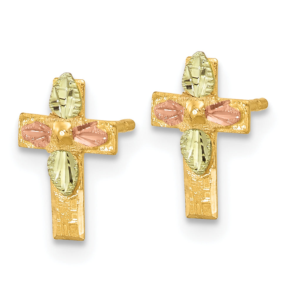 10k Tri-Color Black Hills Gold Cross Earrings