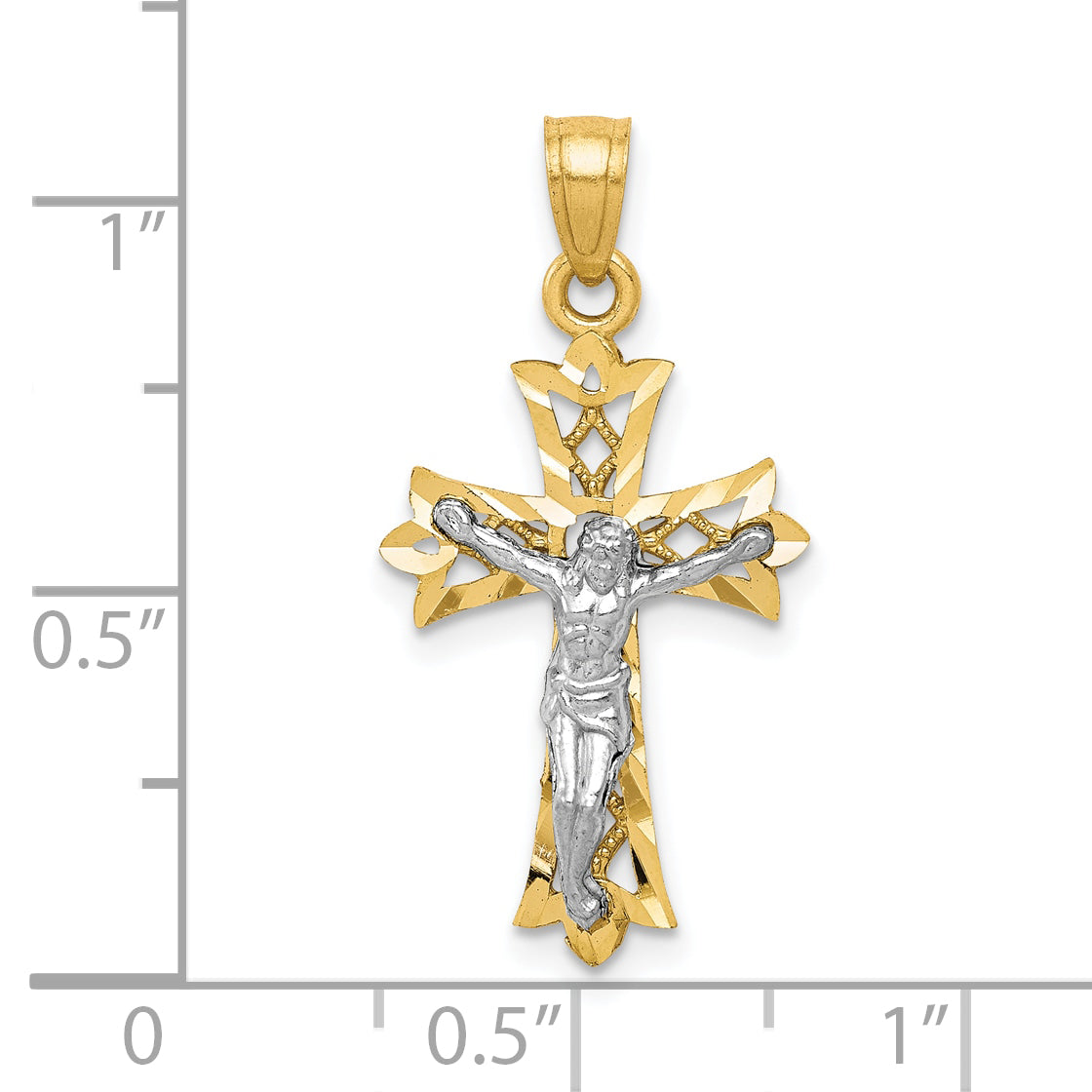 10K w/Rhodium Filigree Crucifix Pendant