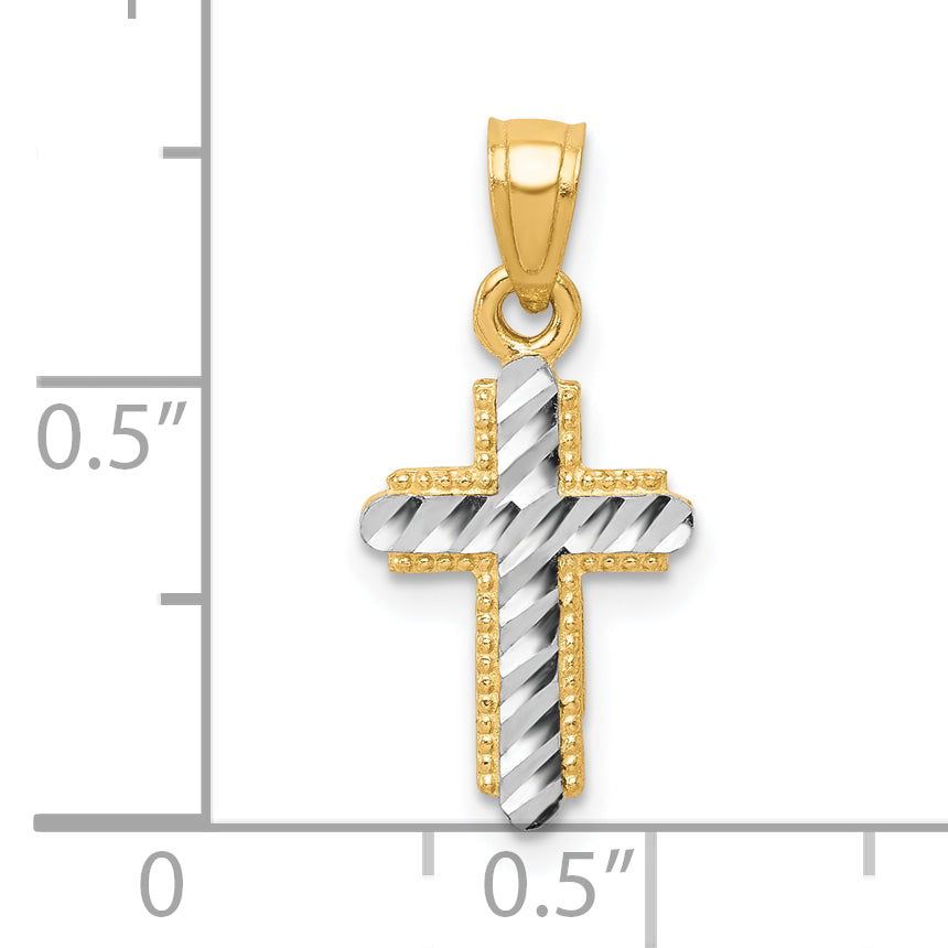 10K w/Rhodium Diamond-Cut Cross Pendant