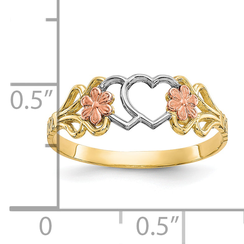 10K Two-Tone w/White Rhodium Double Heart Ring