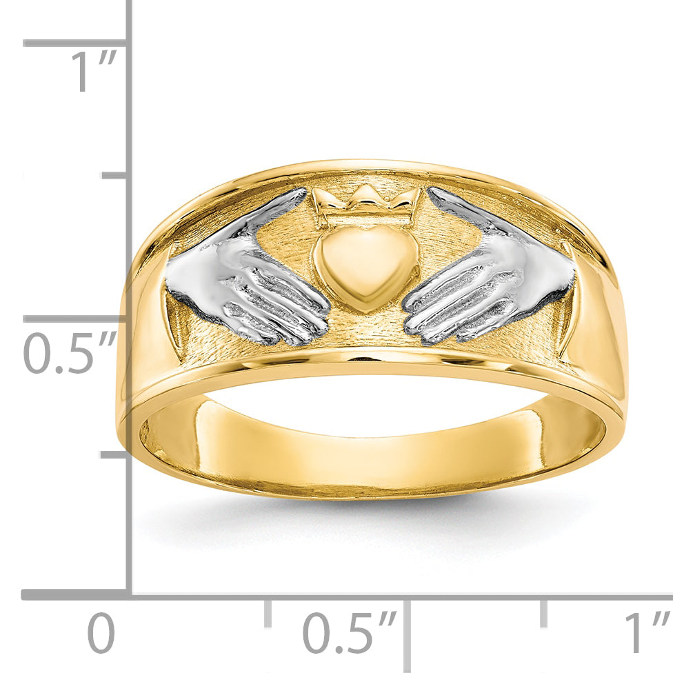 10k & Rhodium Men's Claddagh Ring