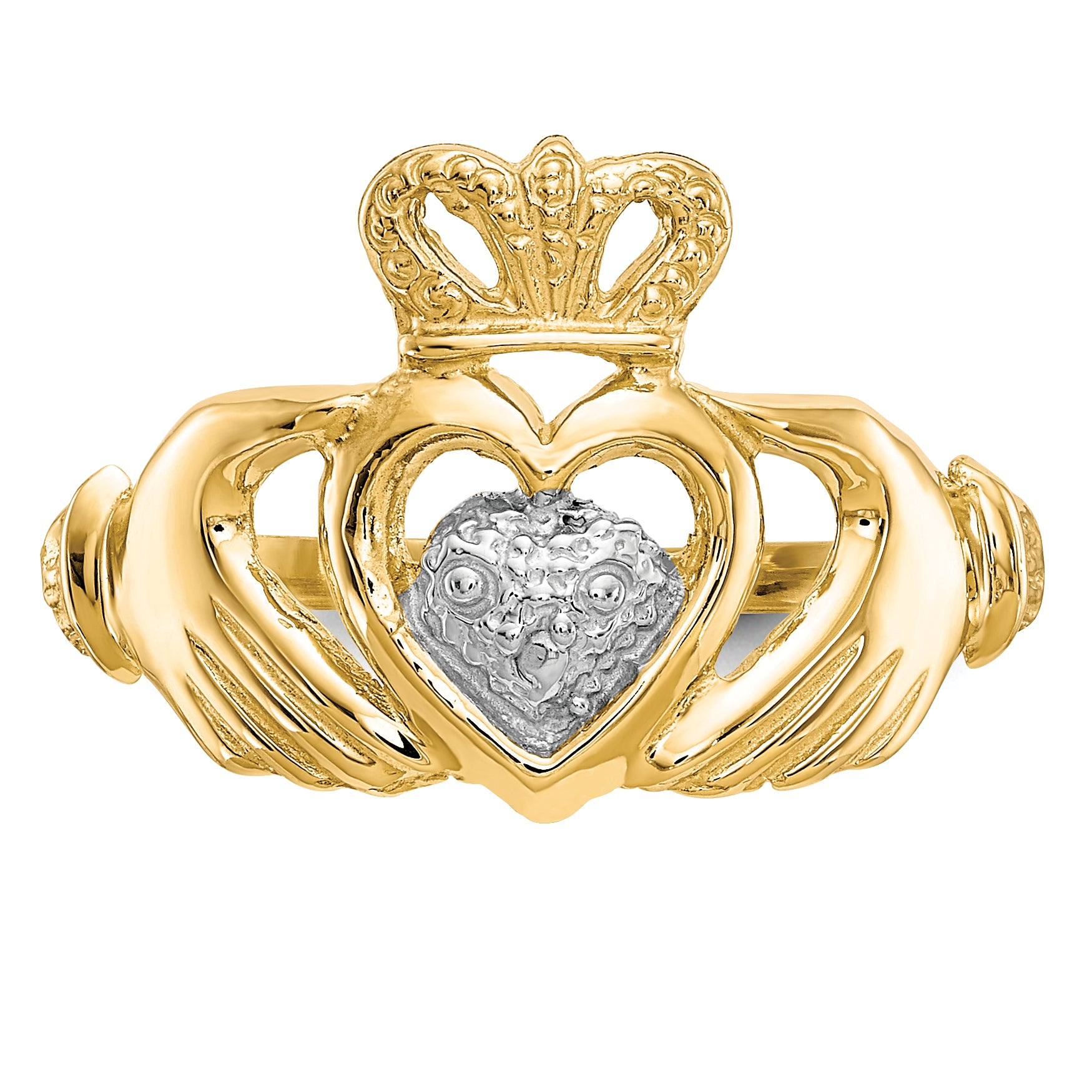 10k & Rhodium Claddagh Ring