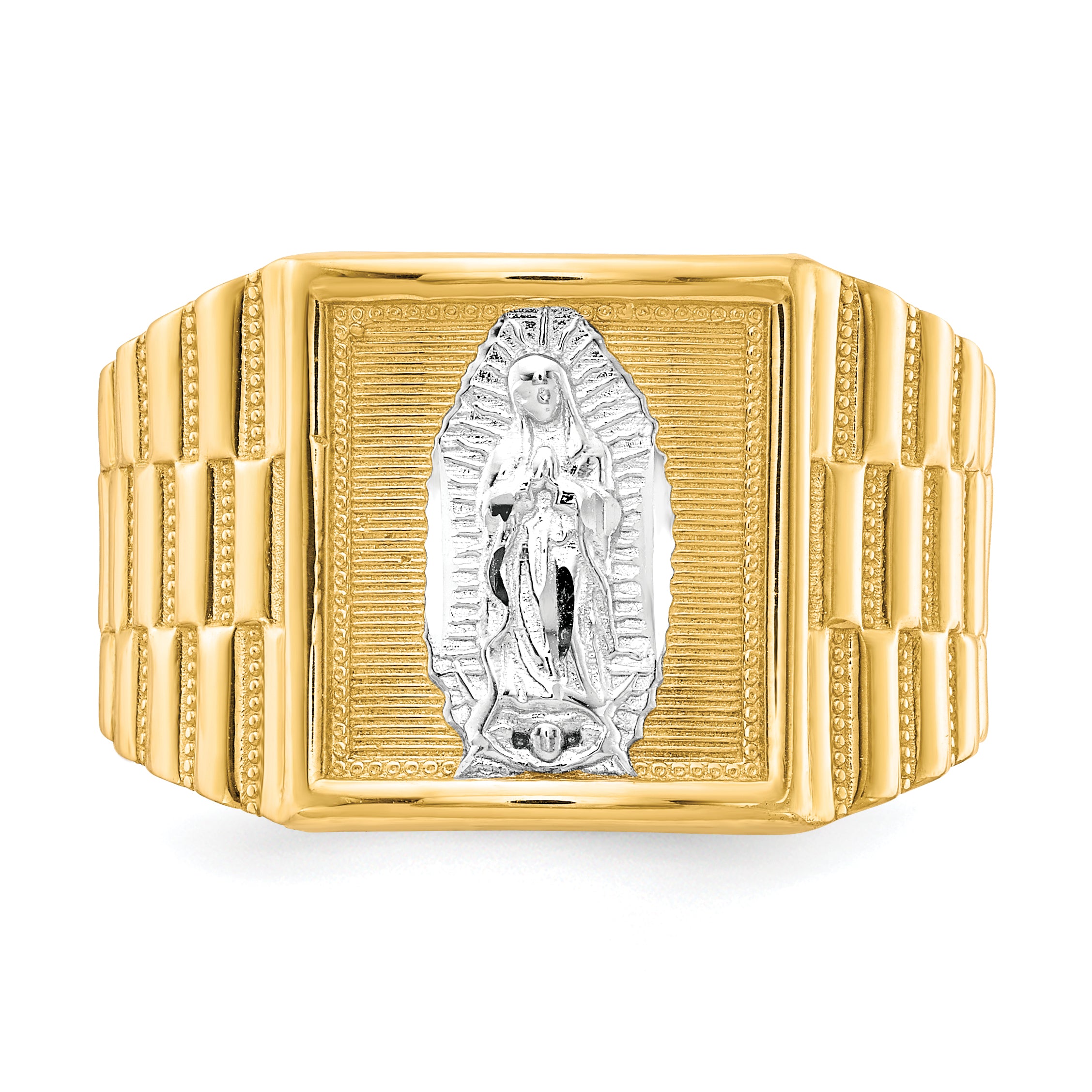 10k & Rhodium Men's Our Lady of Guadalupe Ring