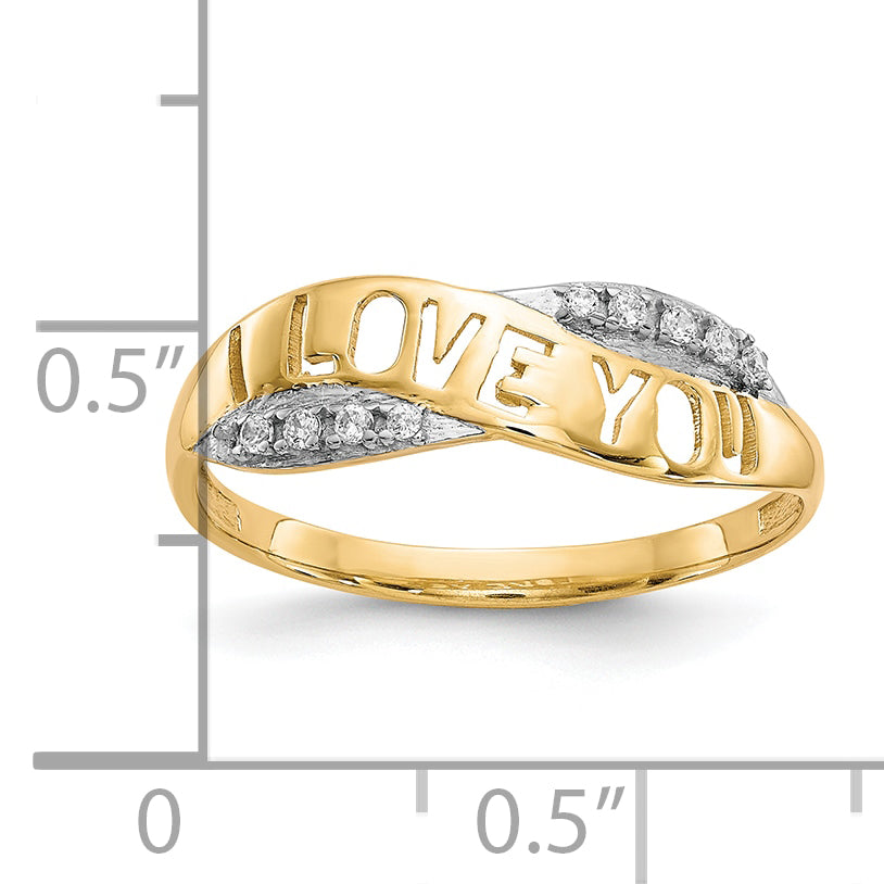 10K w/Rhodium CZ I LOVE YOU Ring