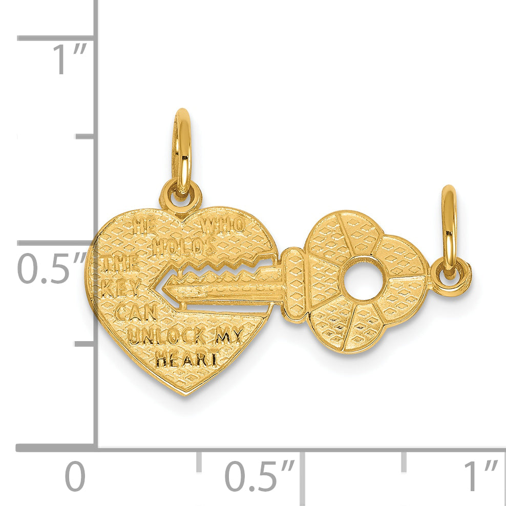 10K Heart and Key Break-apart Charm