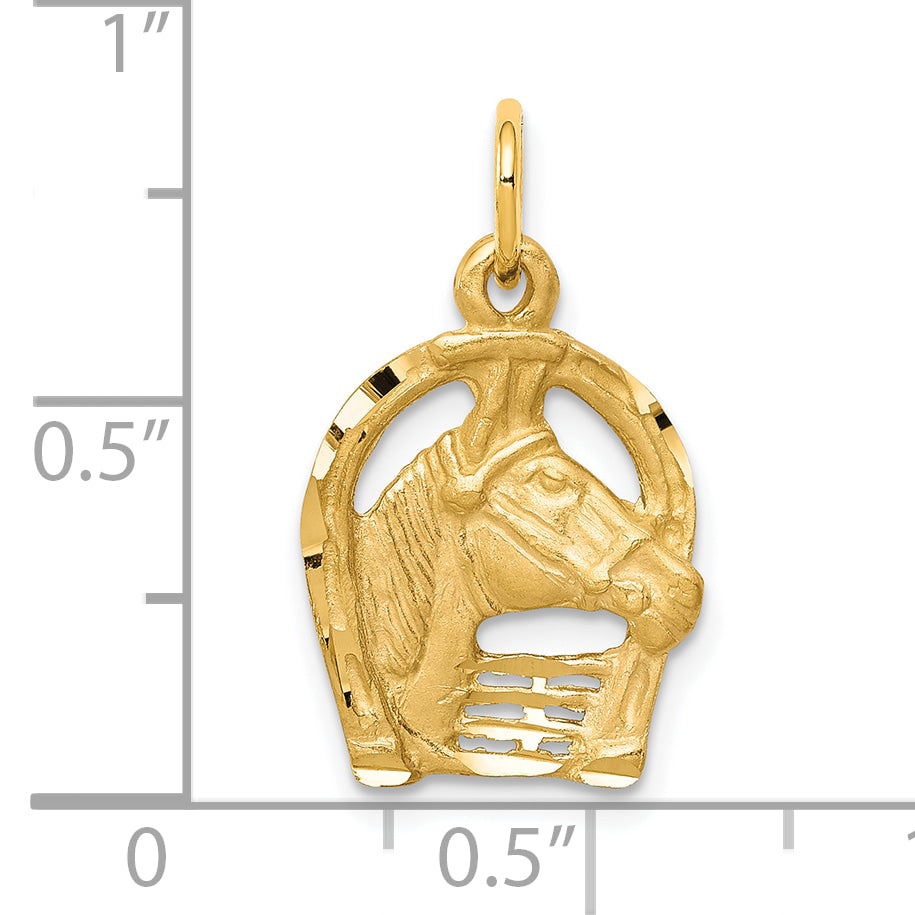 10k Solid Diamond-cut Horsehead in Horseshoe Charm