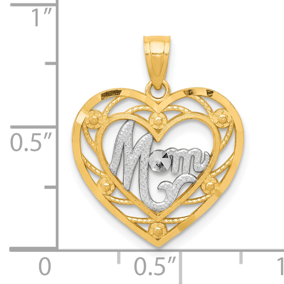 10K & Rhodium MOM Heart Charm