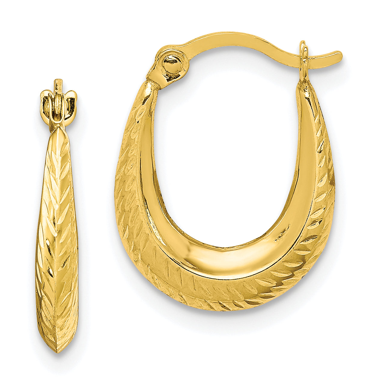 10K Textured Hollow Hoop Earrings