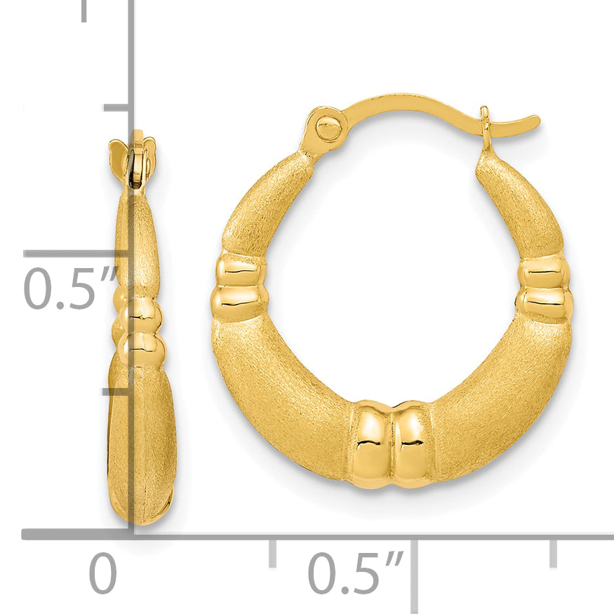 10k Polished and Satin Hoop Earrings