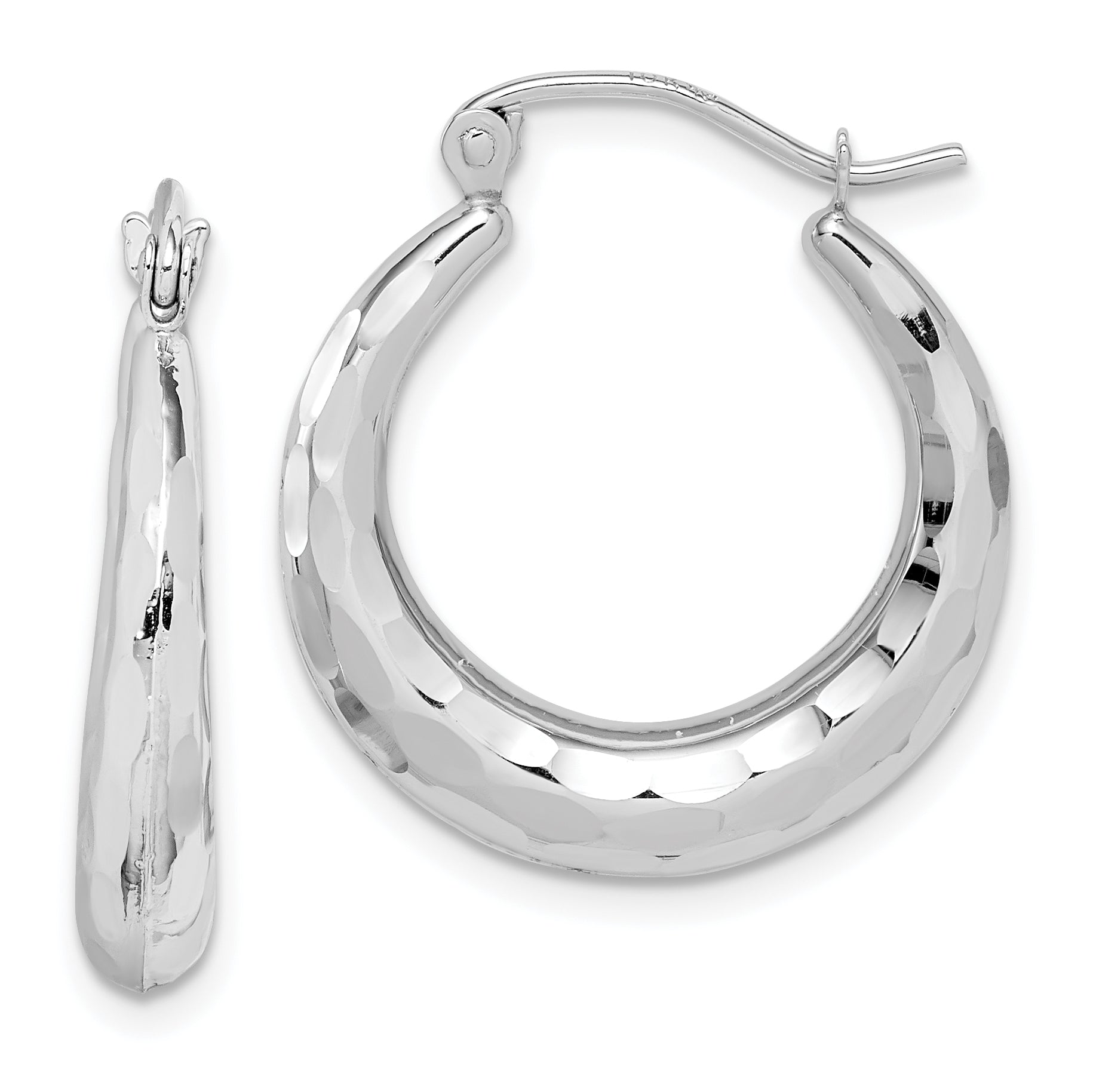 10k White Gold Polished & D/C Hoop Earrings