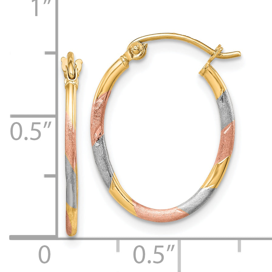 10k & White and Rose Rhodium Diamond Cut Hoop Earrings