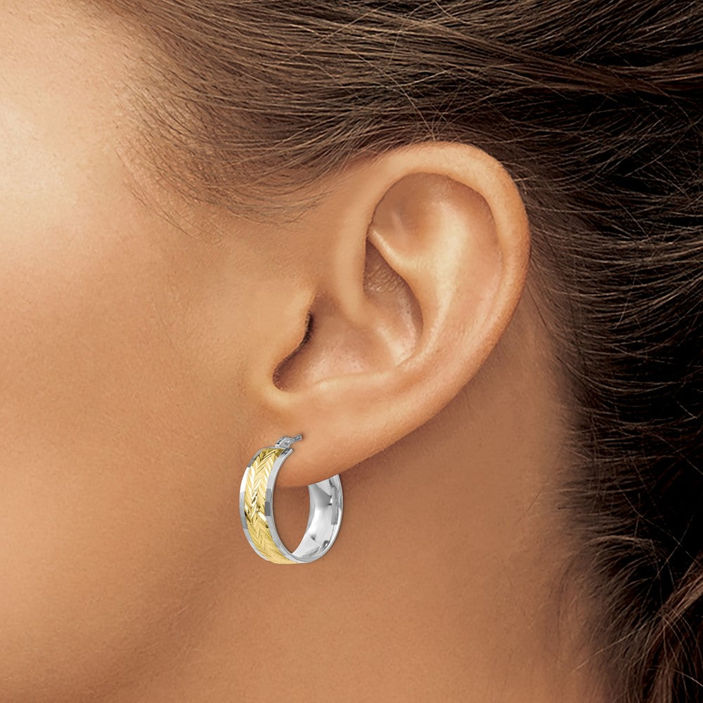 10K w/ White Rhodium Plating Polished and D/C Earrings