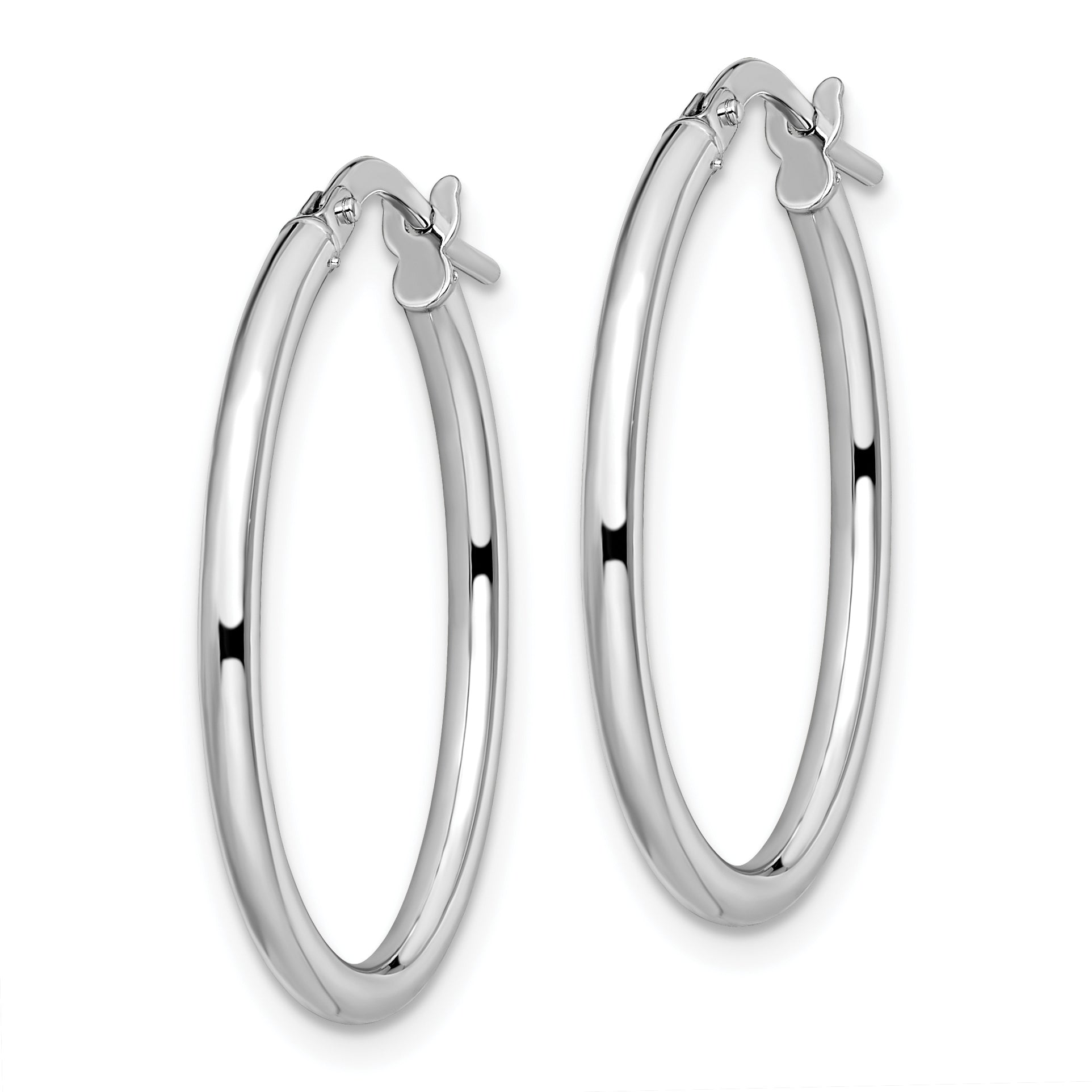 10K White Gold Polished Oval Hinged Hoop Earrings