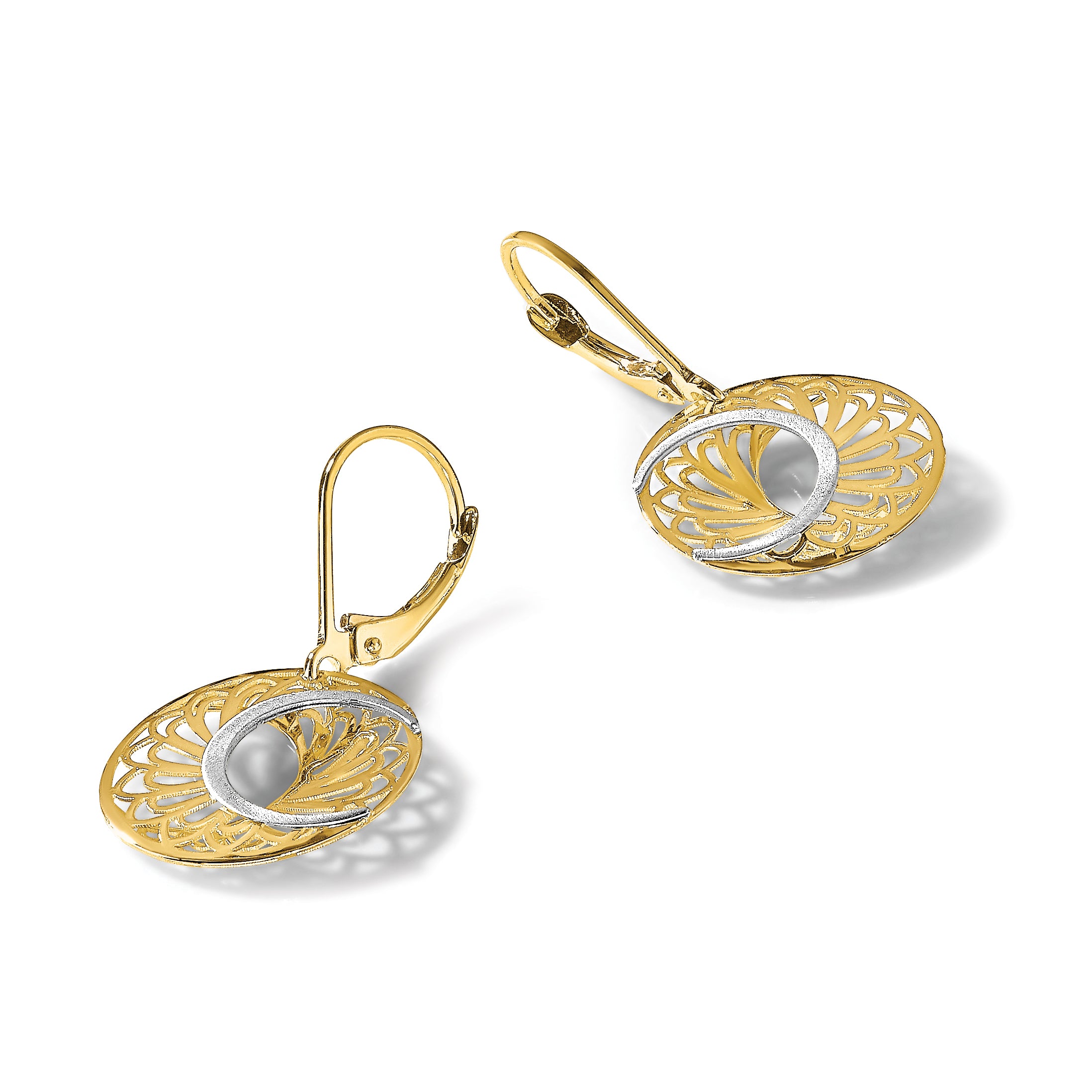 10K Two-tone Polished and Satin Leverback Earrings