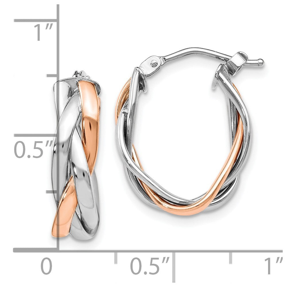 10K With White Rhodium And Rose Gold Plating Braided Hoop Earrings