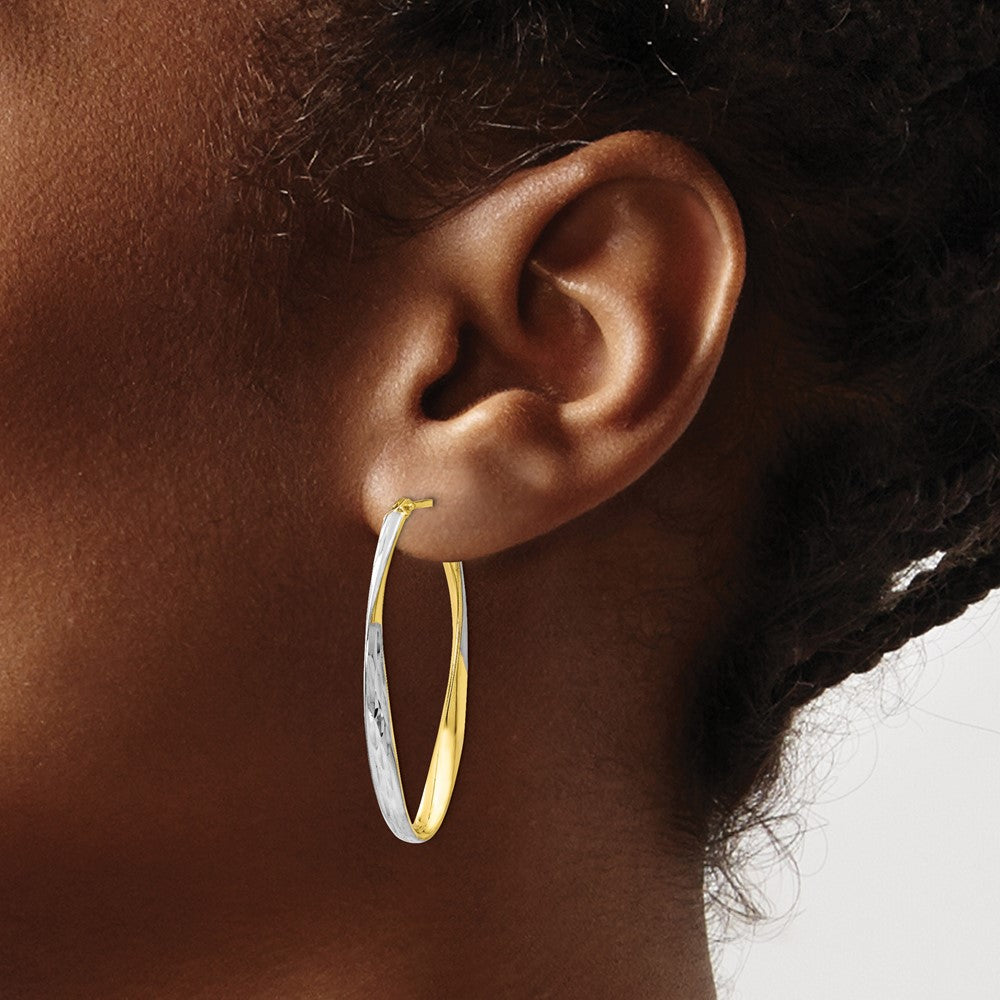 10K Gold White Rhodium-plated D/C Hoop Earrings
