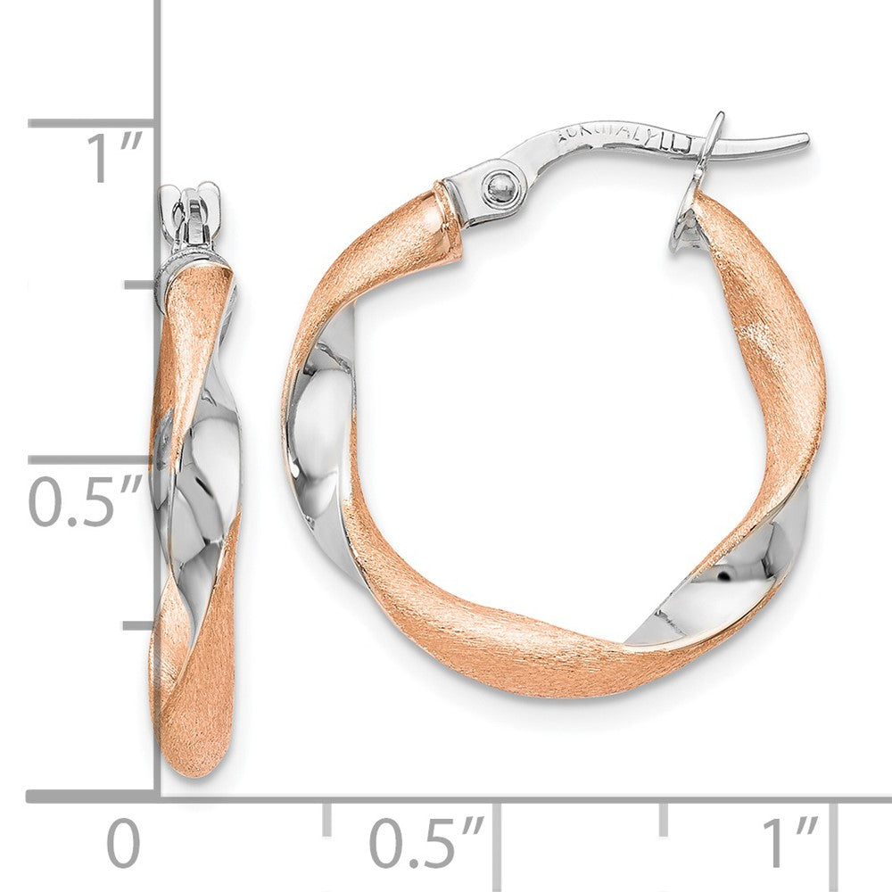 10K With White Rhodium And Rose Gold Plating Twisted Hoop Earrings