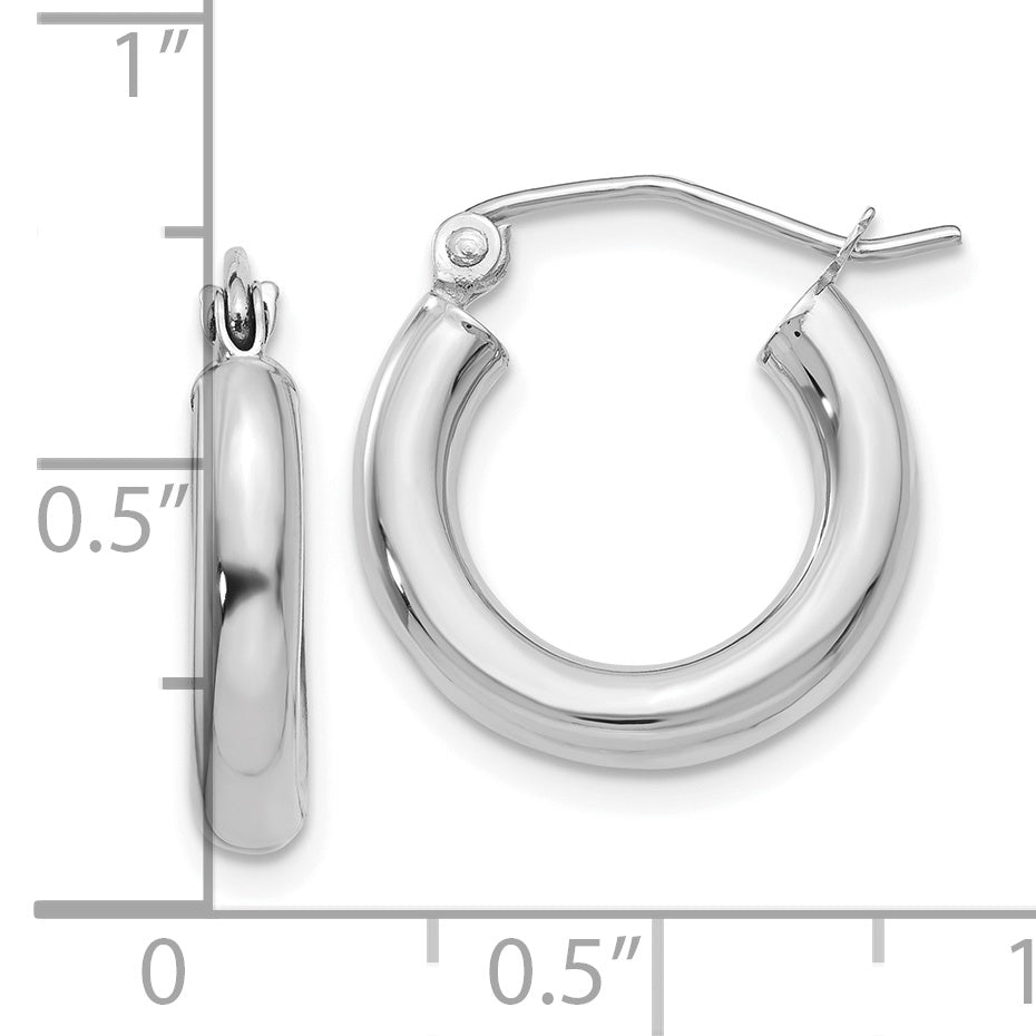 10K White Gold Polished 3mm Tube Hoop Earrings
