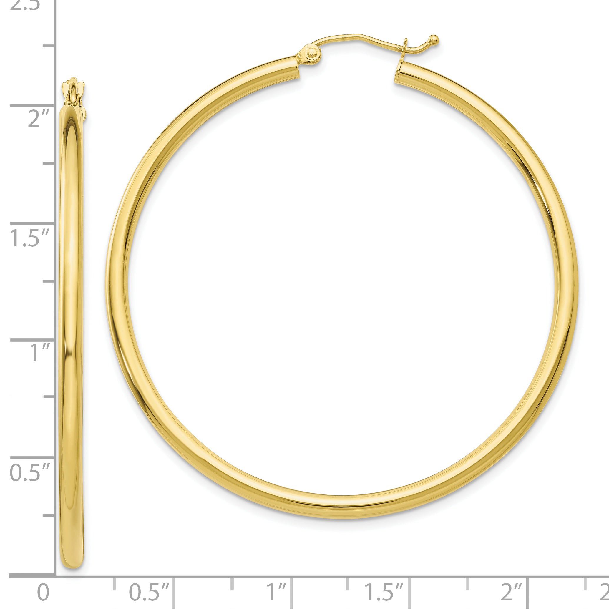 10K Polished 2.5mm Tube Hoop Earrings