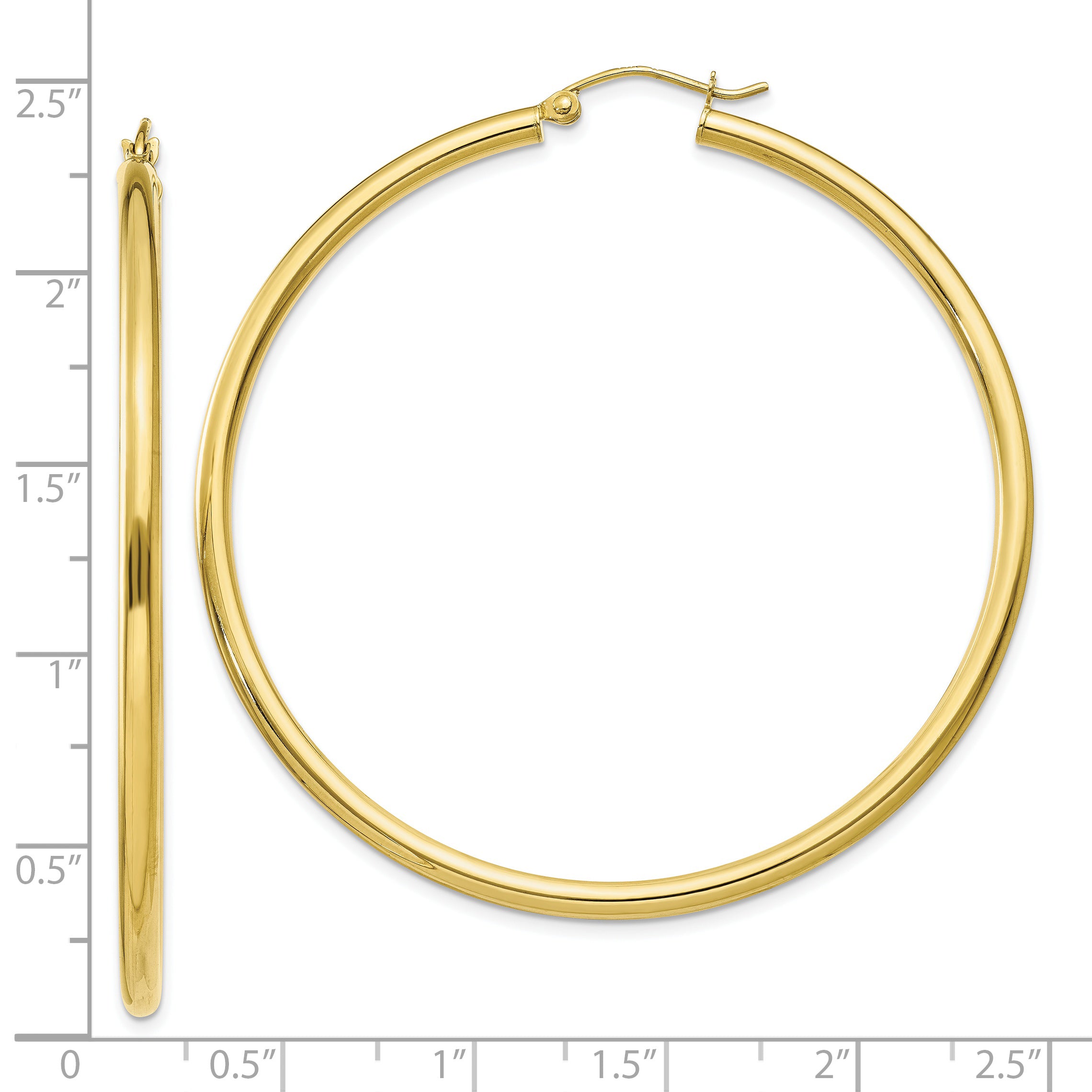 10K Polished 2.5mm Tube Hoop Earrings