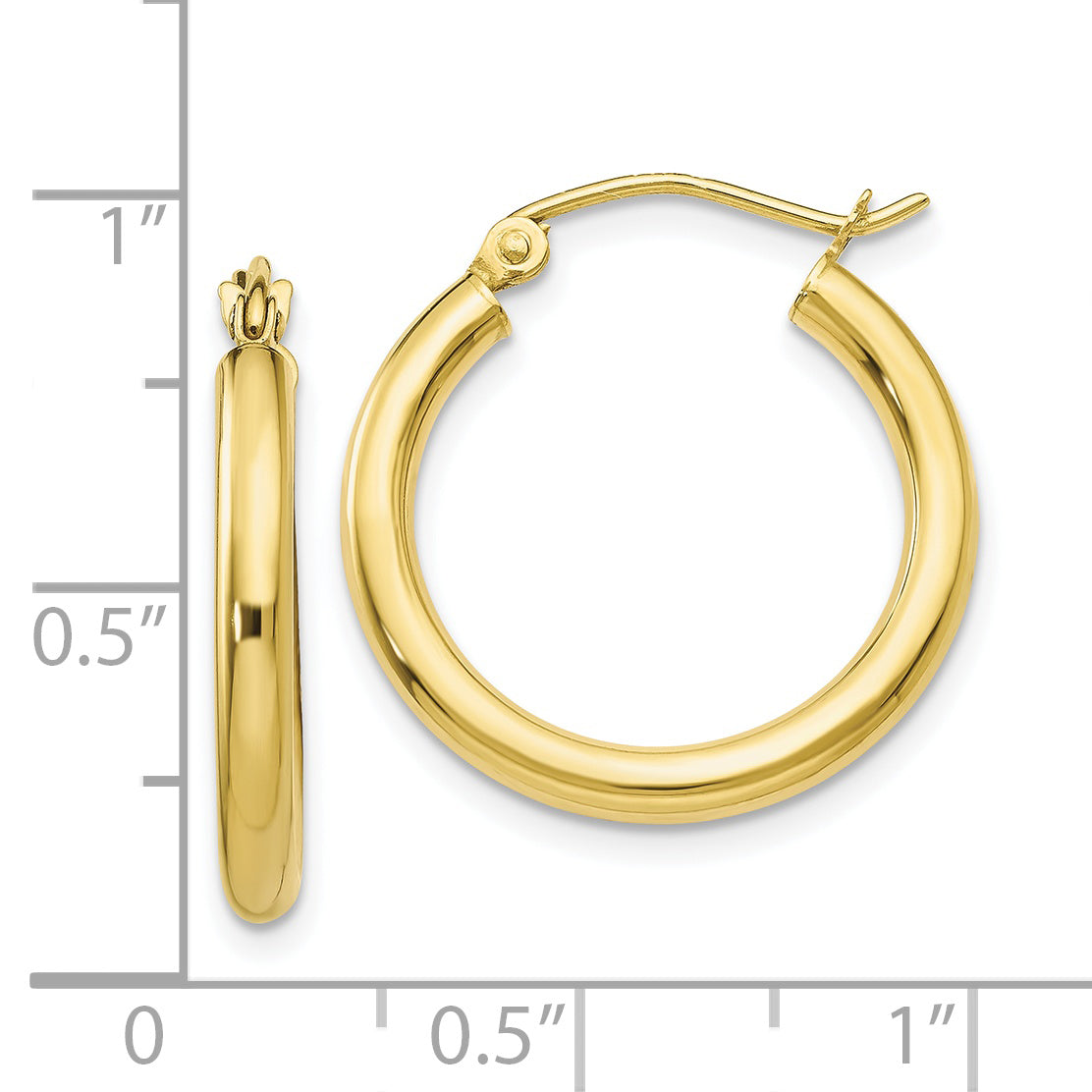 10K Polished 2.5mm Tube Hoop Earrings