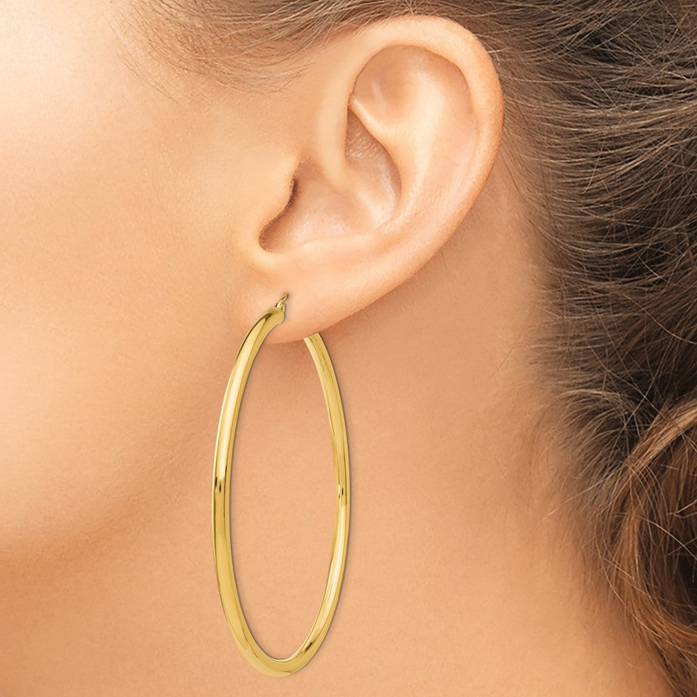 10K Polished 3mm Tube Hoop Earrings
