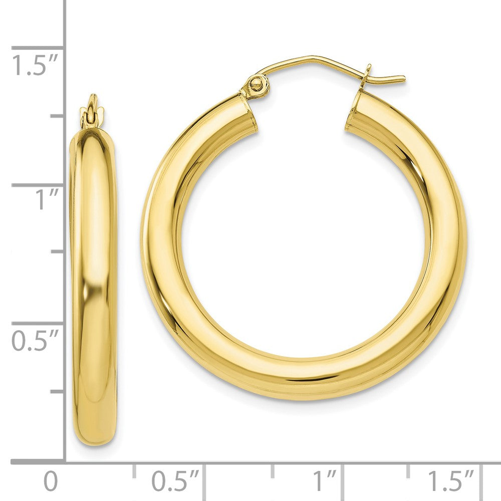 10K Polished 4mm Tube Hoop Earrings
