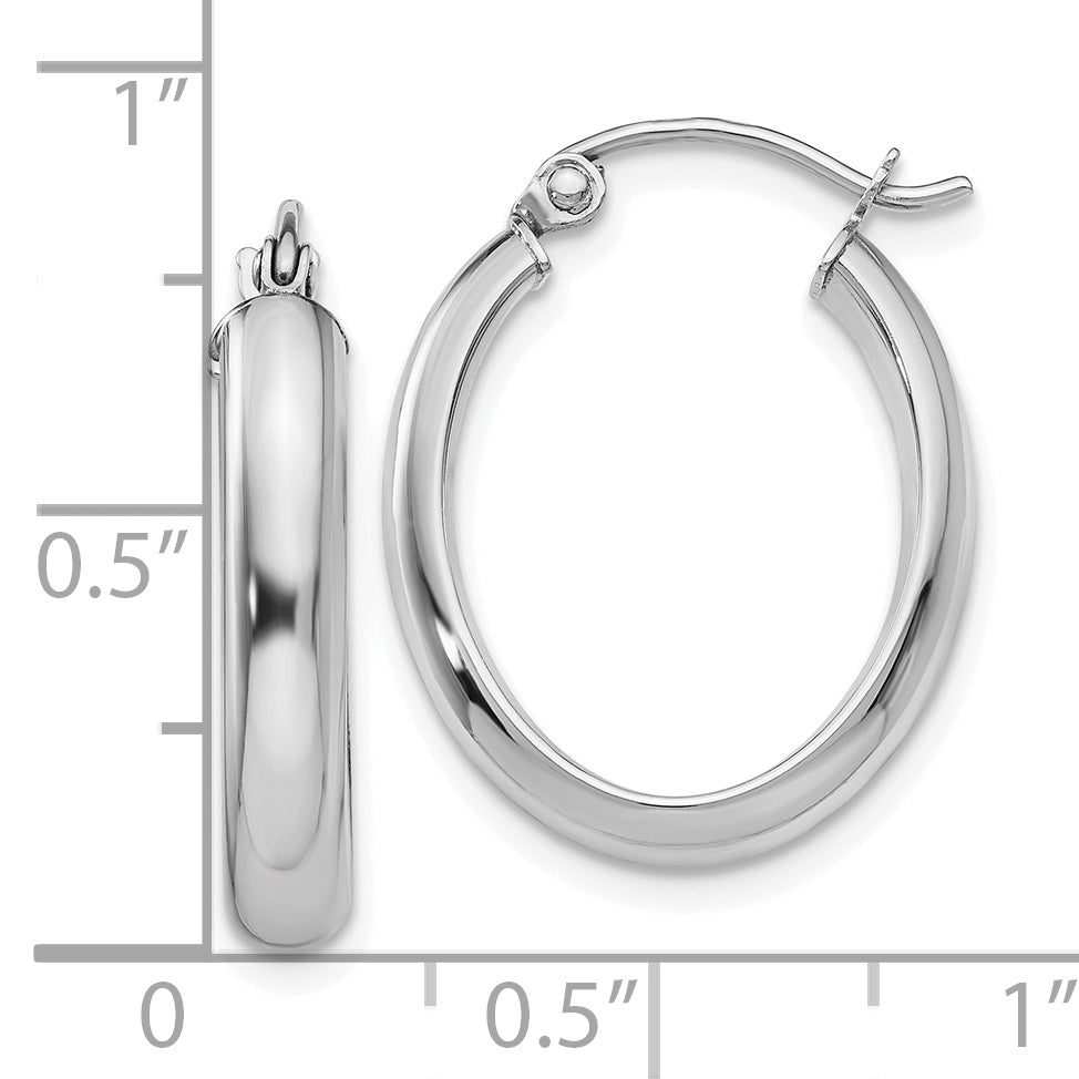 10k White Gold Polished 3.5mm Oval Hoop Earrings