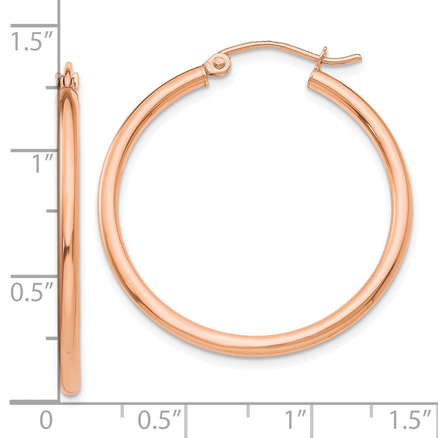 10K Rose Gold Polished 2mm Tube Hoop Earrings